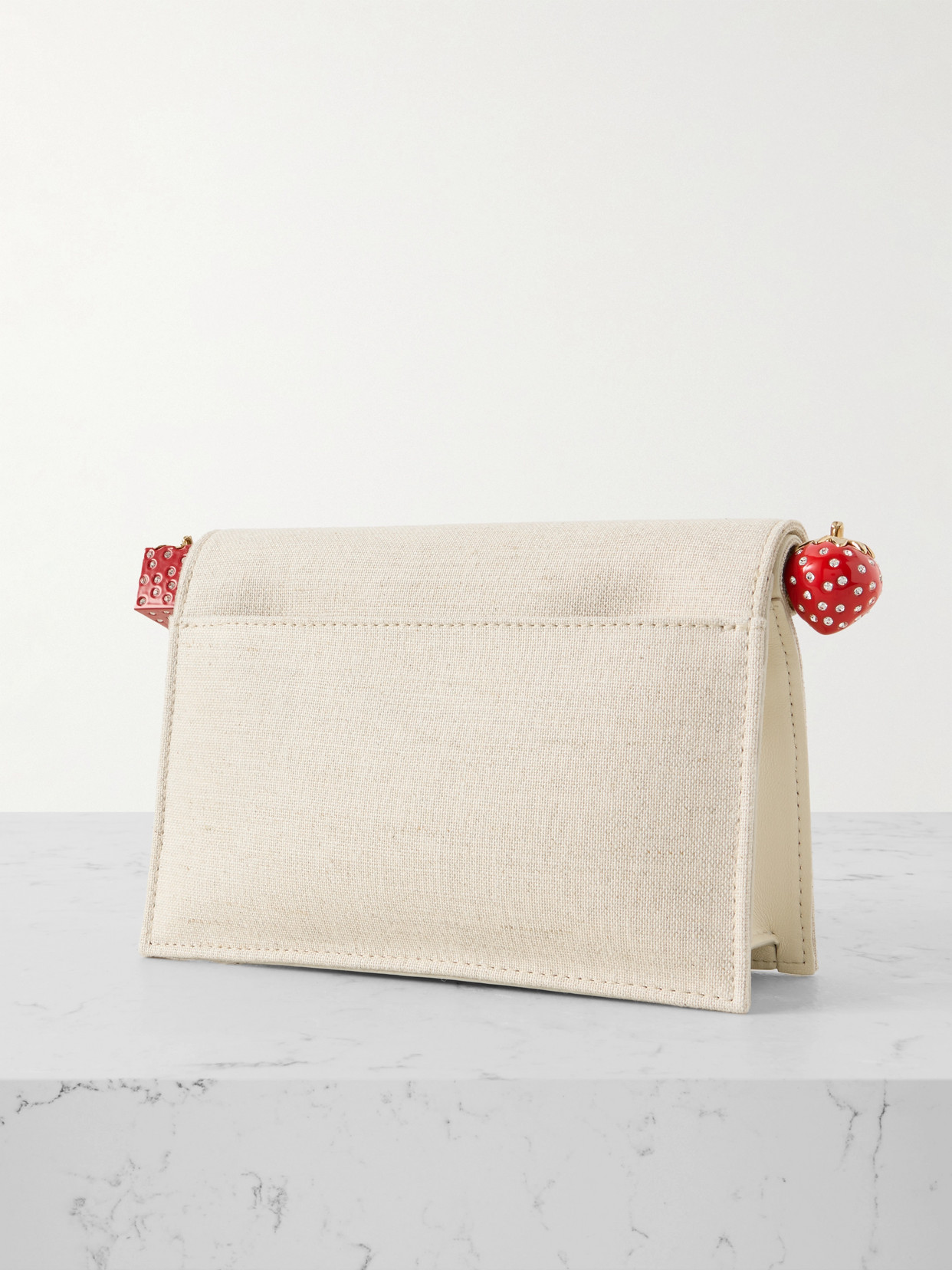 Jacquemus Pochette Small Embellished Leather-trimmed Canvas Clutch In Neutral