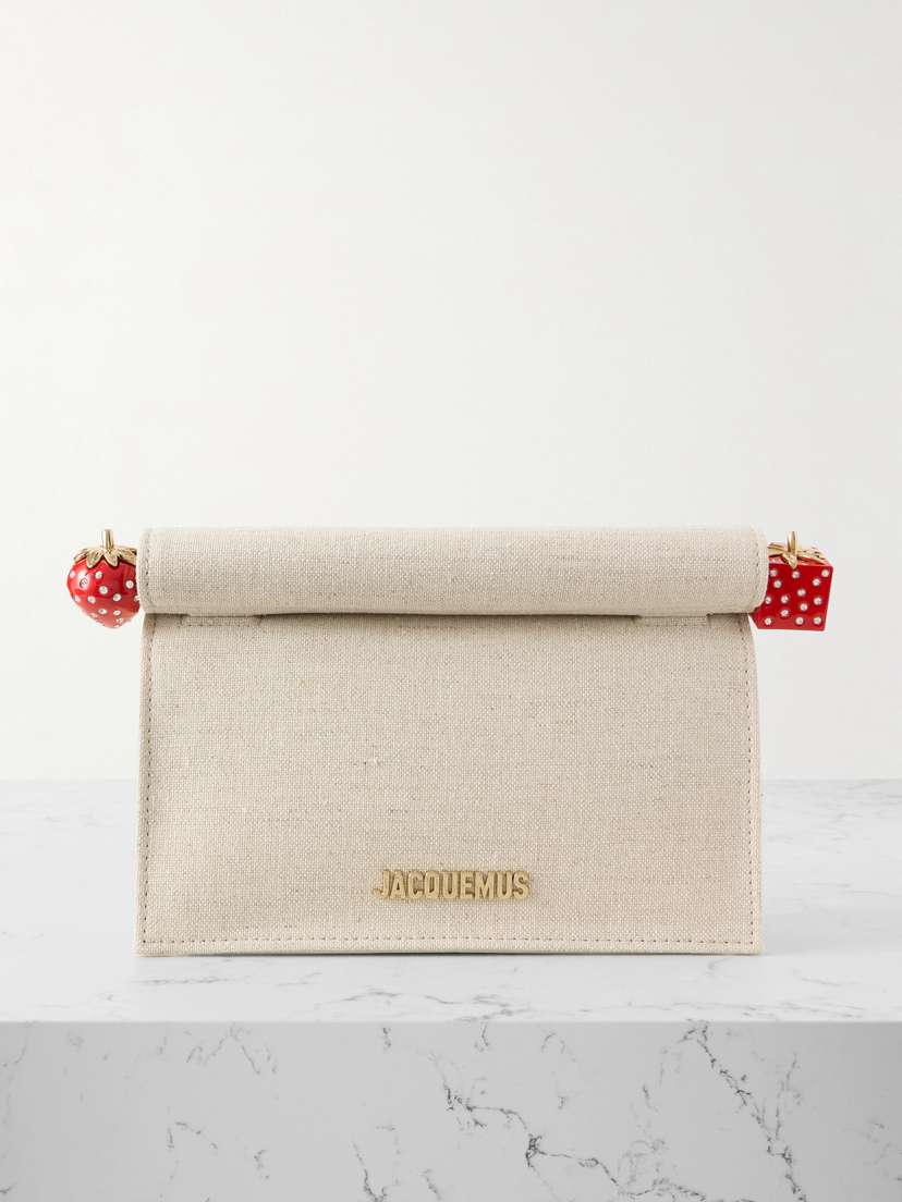 Jacquemus Pochette Small Embellished Leather-trimmed Canvas Clutch