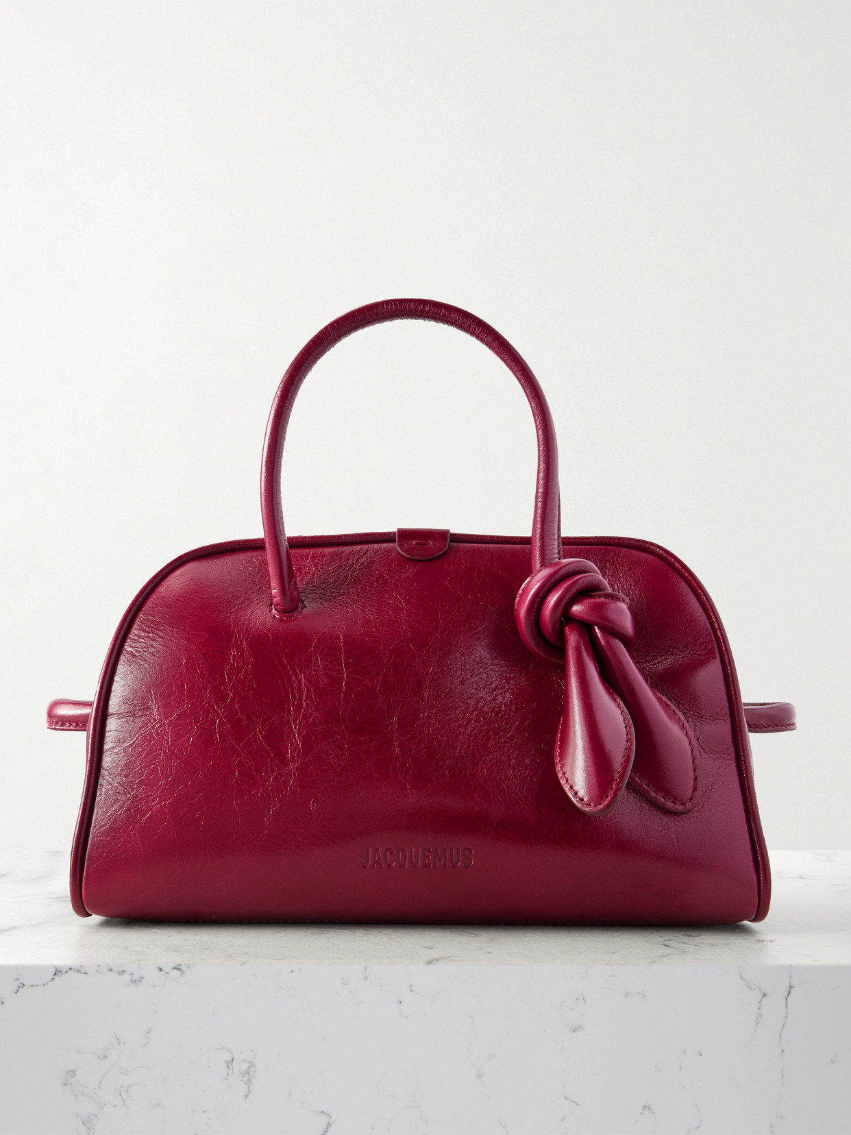 Jacquemus The Turismo Small Crinkled-leather Tote In Burgundy