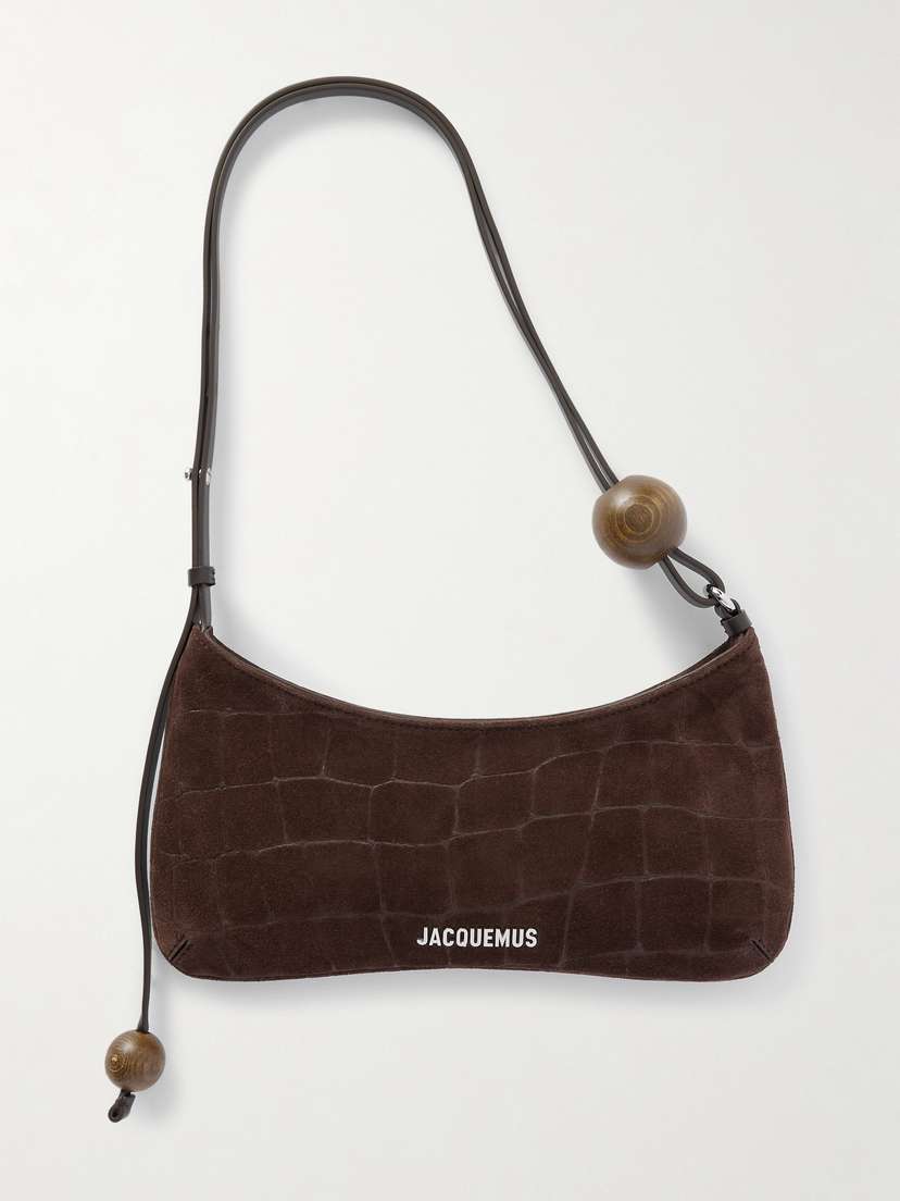 Jacquemus Le Bisou Perle Embellished Leather-trimmed Croc-effect Suede Shoulder Bag