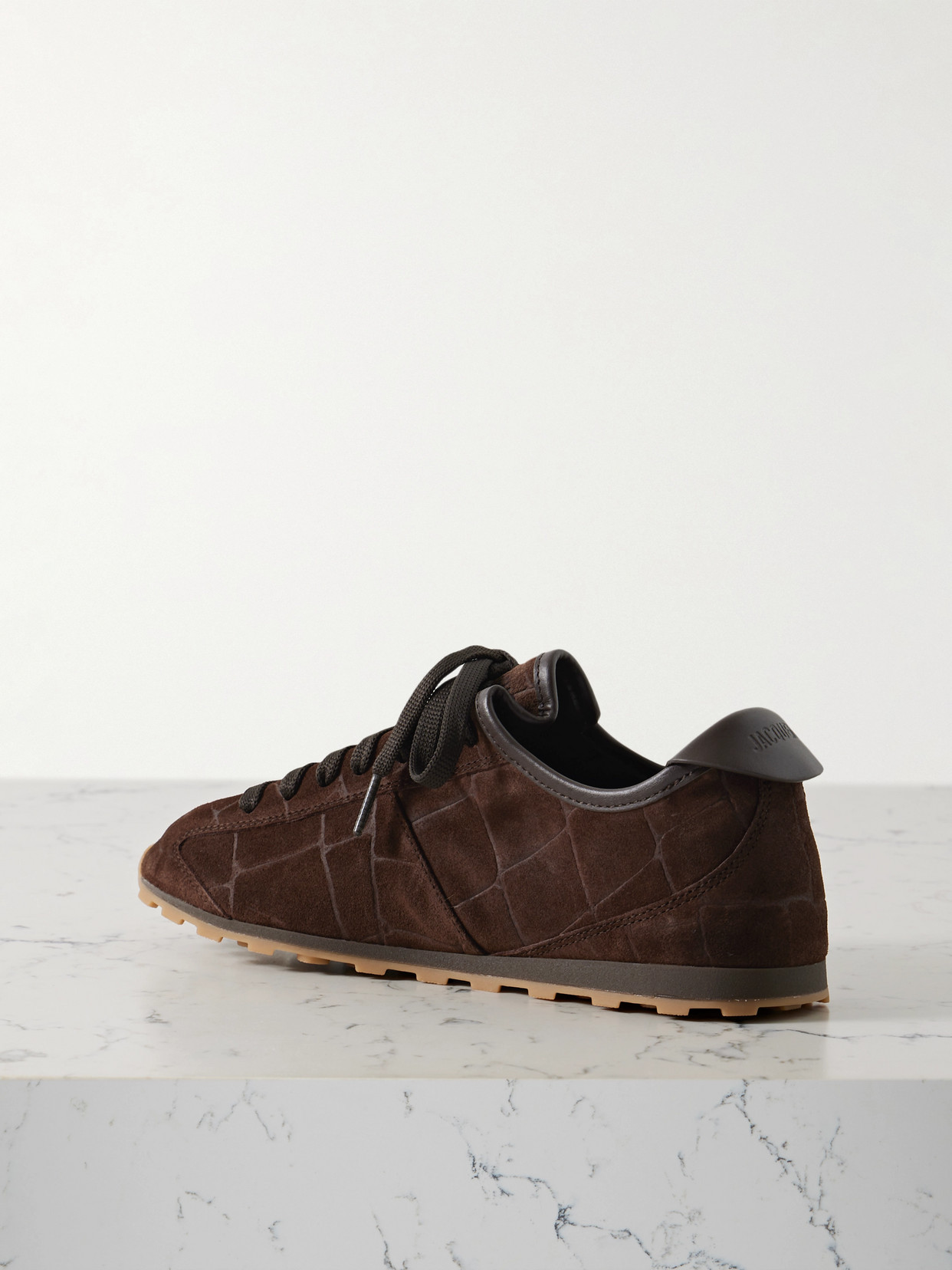 Jacquemus The Tennis Leather-trimmed Croc-effect Suede Sneakers In Brown