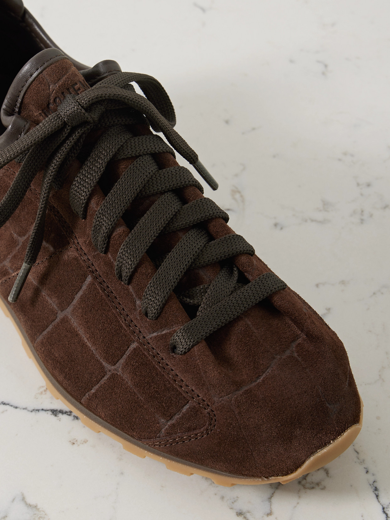 Jacquemus The Tennis Leather-trimmed Croc-effect Suede Sneakers In Brown