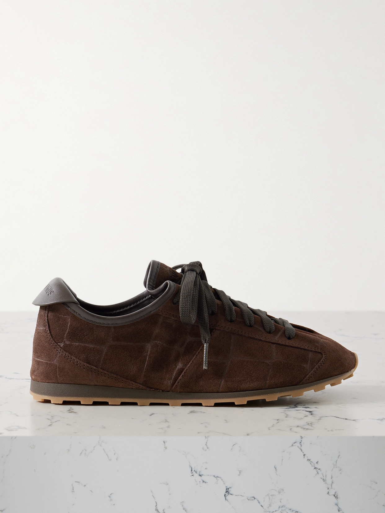 Jacquemus The Tennis Leather-trimmed Croc-effect Suede Sneakers In Brown