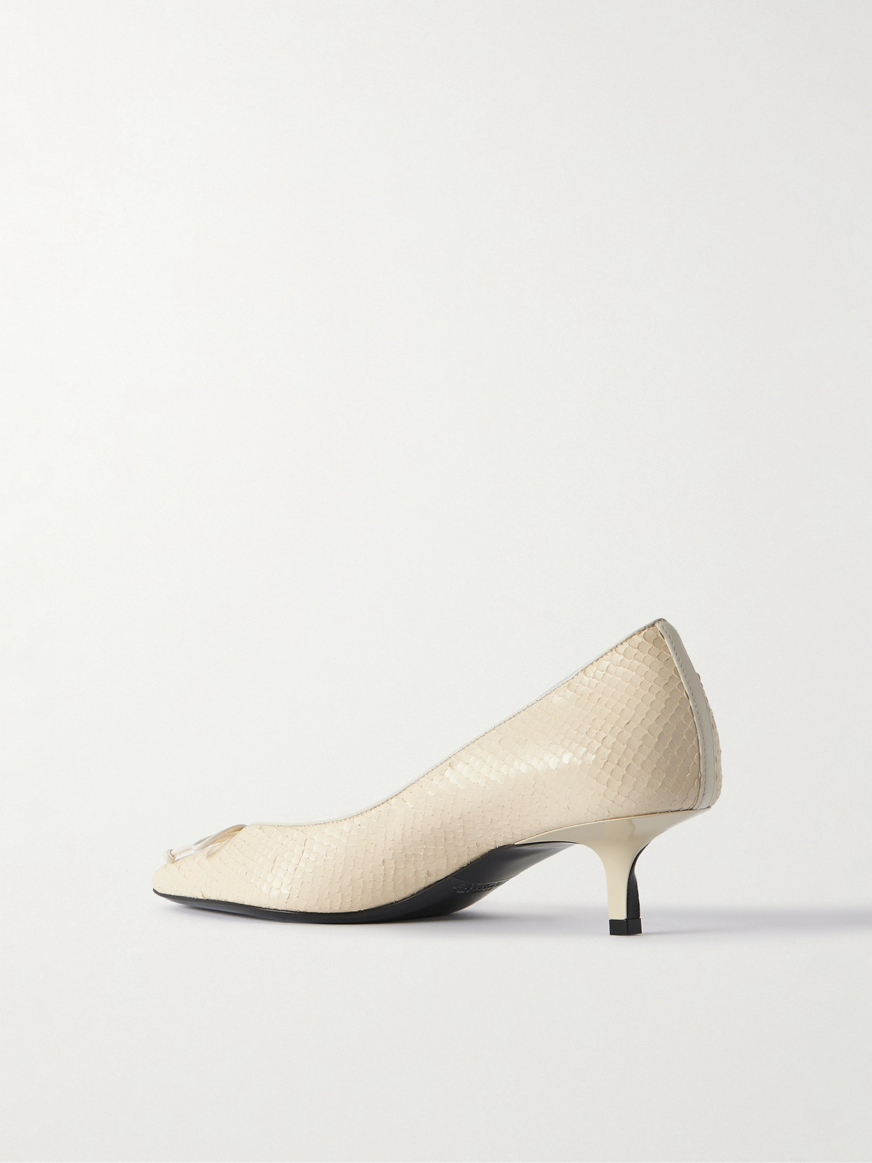 Jacquemus Tourni Bow-detailed Snake-effect Leather Pumps In White