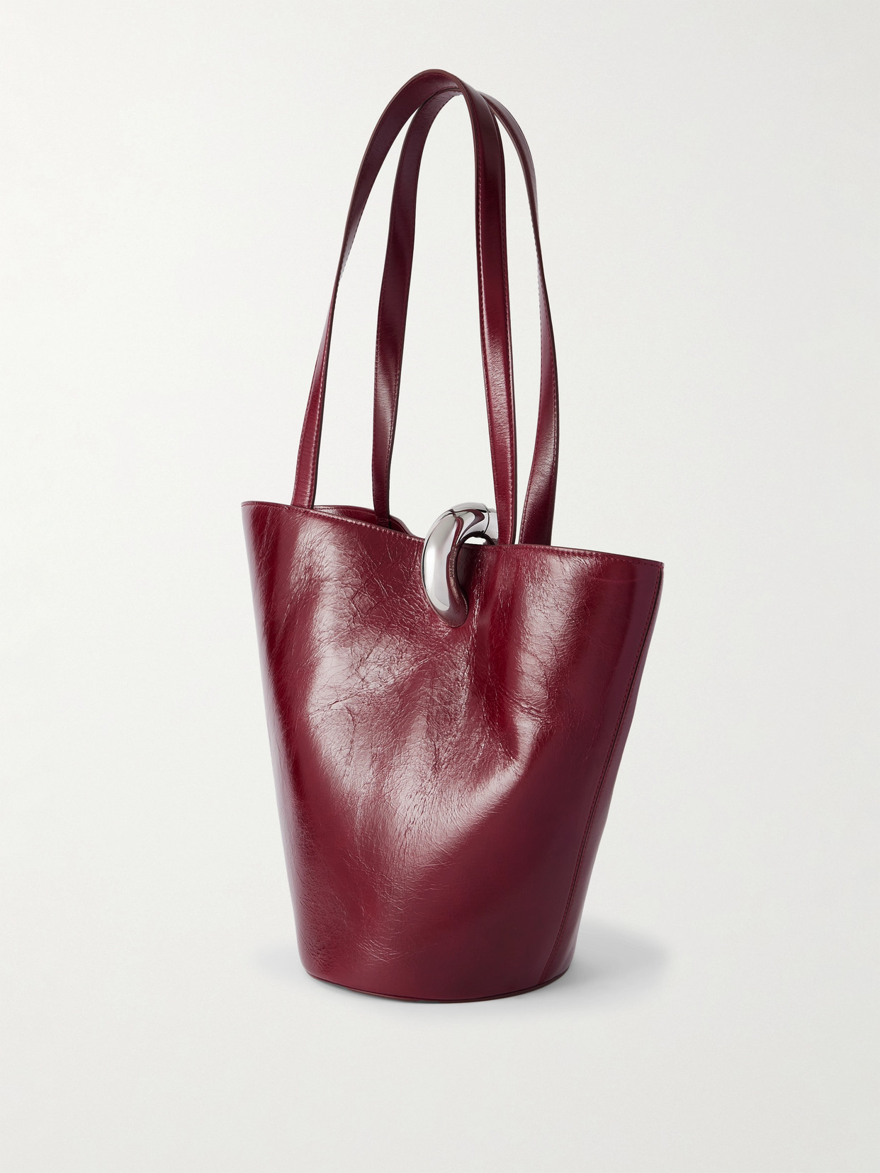 Jacquemus Le Bambola Moyen Embellished Crinkled-leather Bag In Burgundy