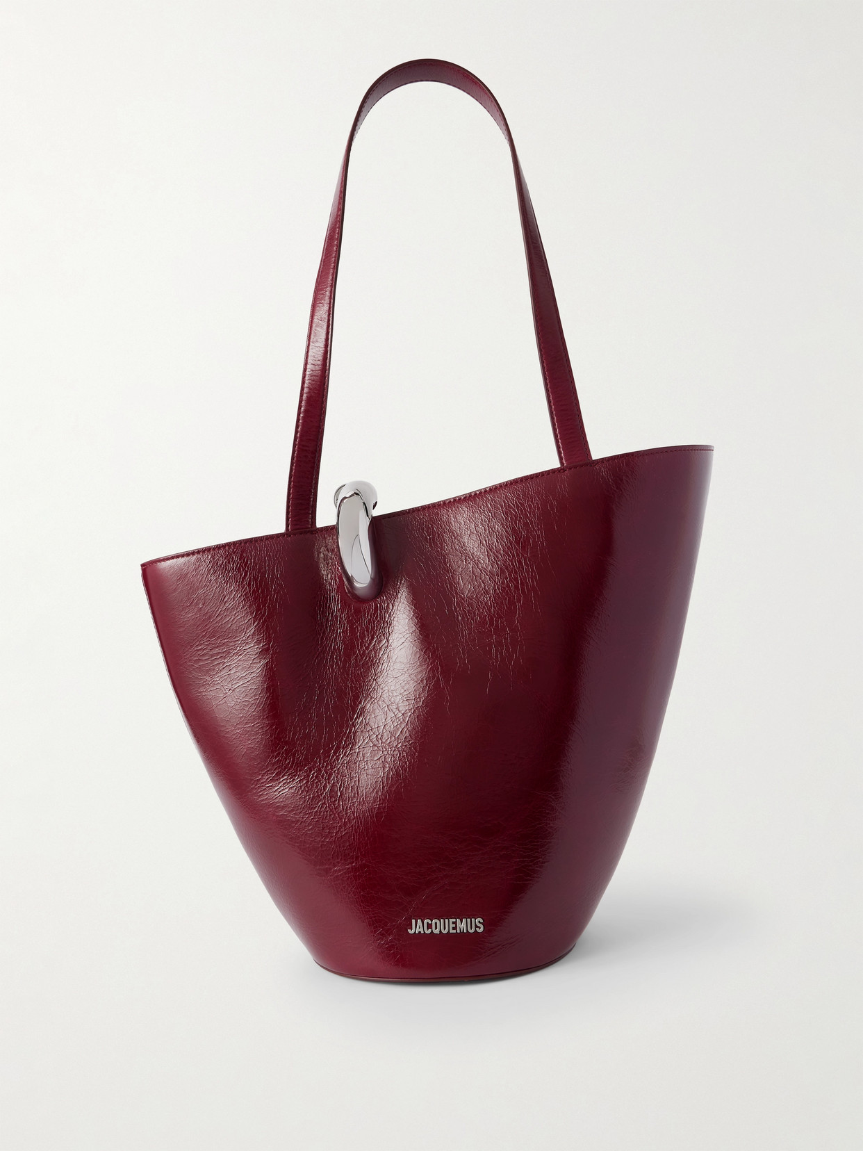 Jacquemus Le Bambola Moyen Embellished Crinkled-leather Bag In Burgundy