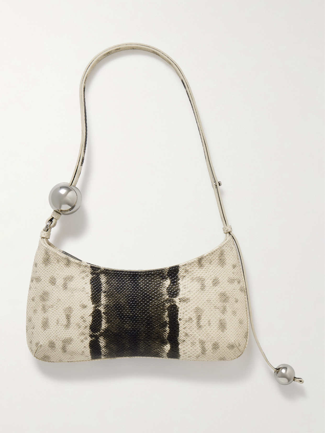 Jacquemus Le Bisou Perle Embellished Snake-effect Leather Shoulder Bag In Neutral