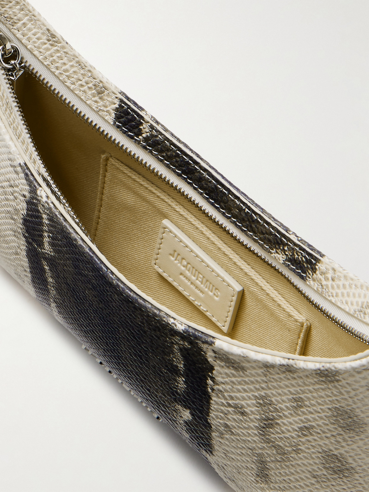 Jacquemus Le Bisou Perle Embellished Snake-effect Leather Shoulder Bag In Neutral