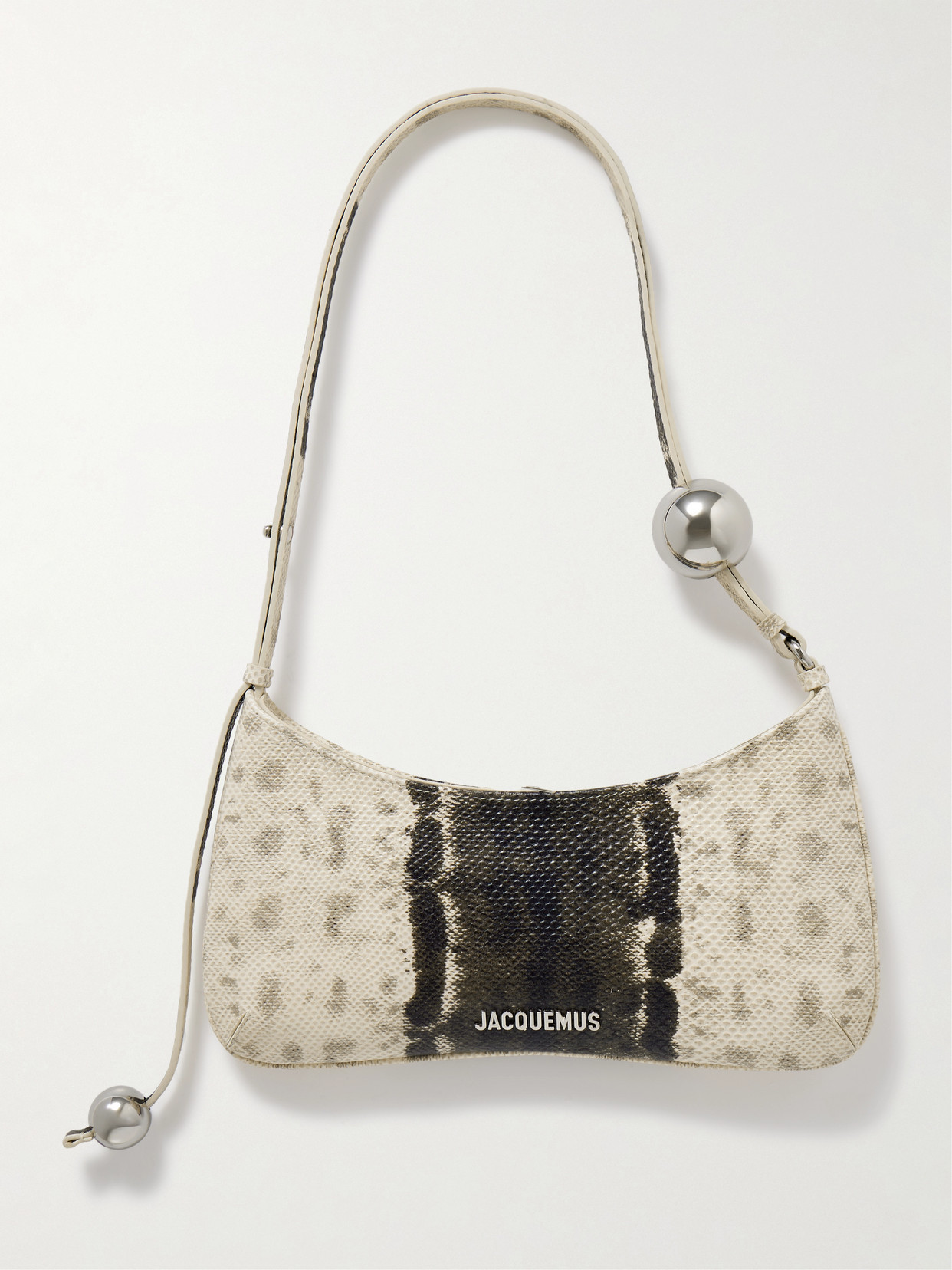 Jacquemus Le Bisou Perle Embellished Snake-effect Leather Shoulder Bag In Neutral