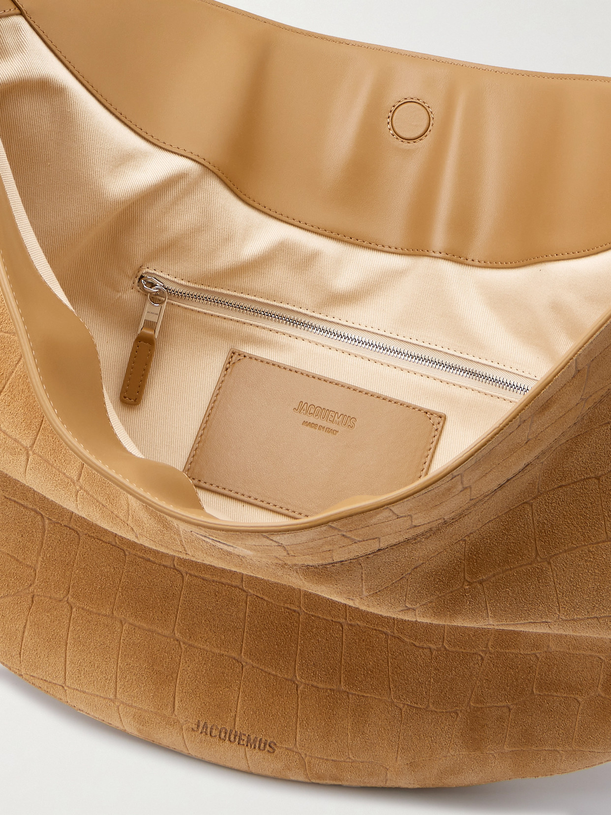 Jacquemus Crescent Crocodile Shoulder Bag With Adjustable Strap In Brown