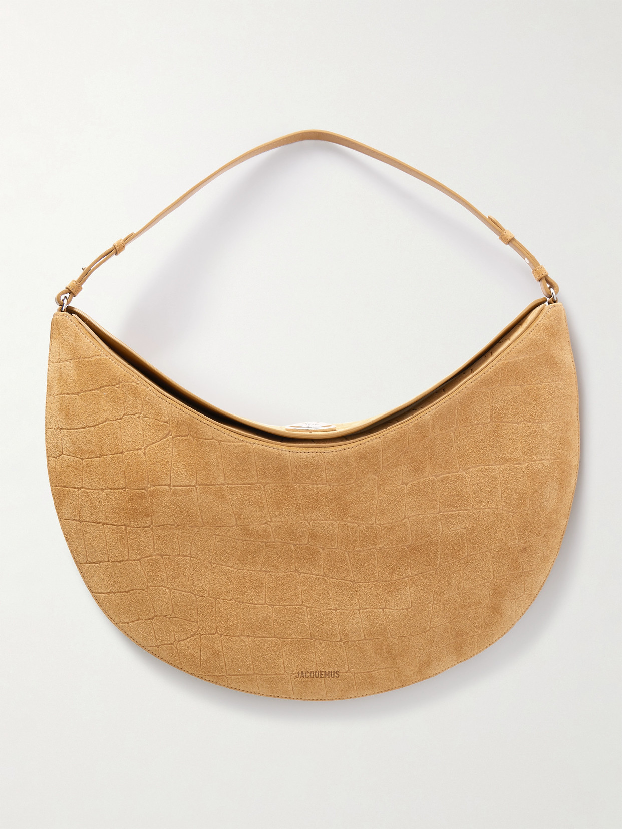 Jacquemus Le Calisso Rond Croc-effect Suede Shoulder Bag In Brown