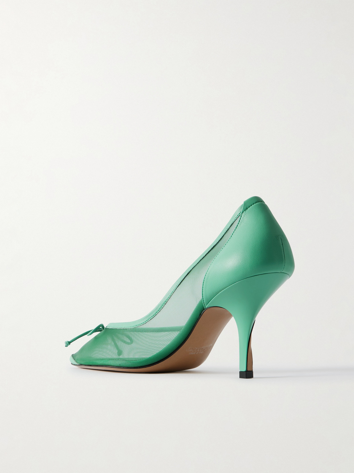Jacquemus The Tourni Bow-detailed Leather-trimmed Mesh Pumps In Green