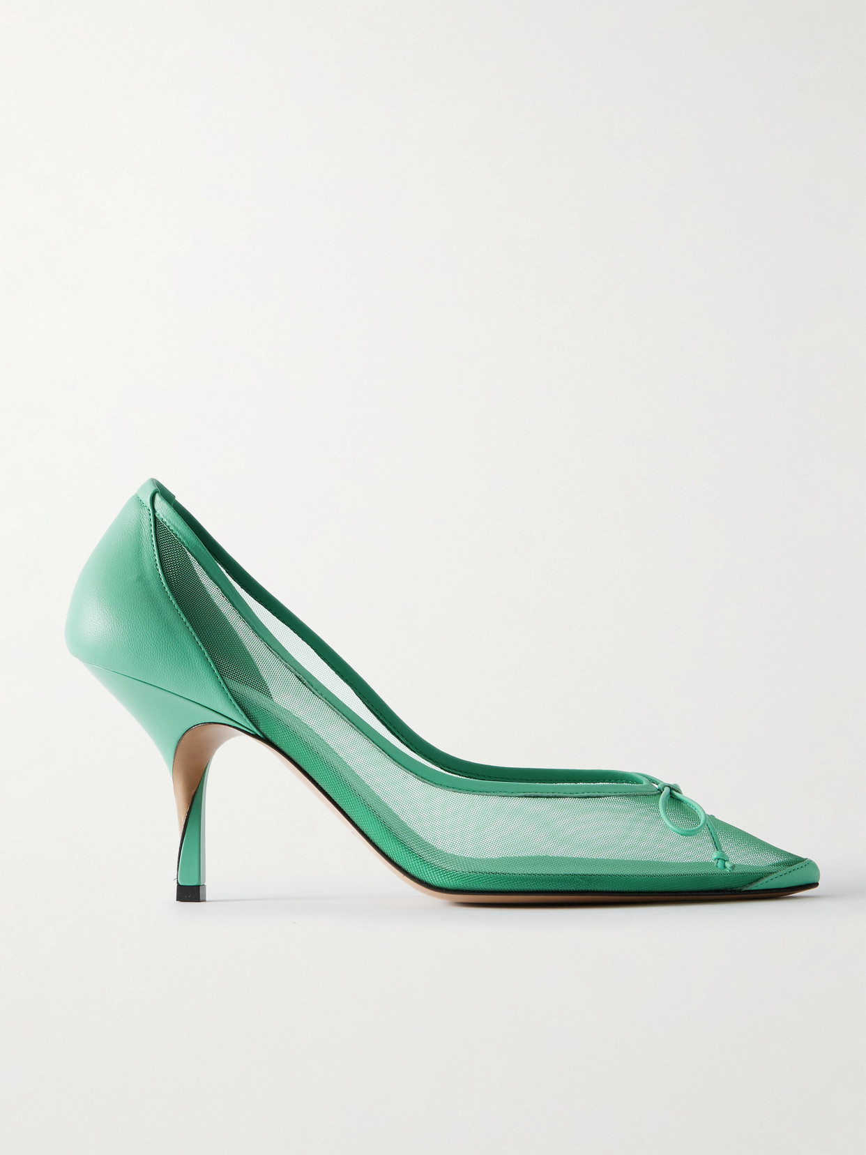 Jacquemus The Tourni Bow-detailed Leather-trimmed Mesh Pumps In Green