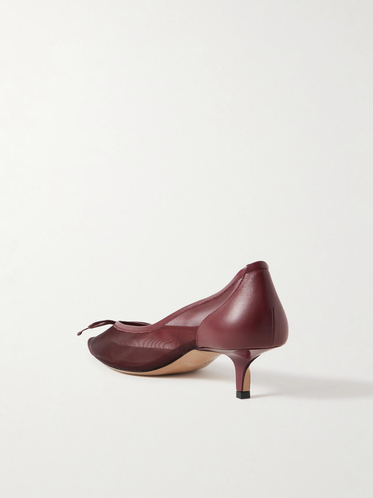 Jacquemus Tourni Bow-detailed Leather-trimmed Mesh Pumps In Burgundy