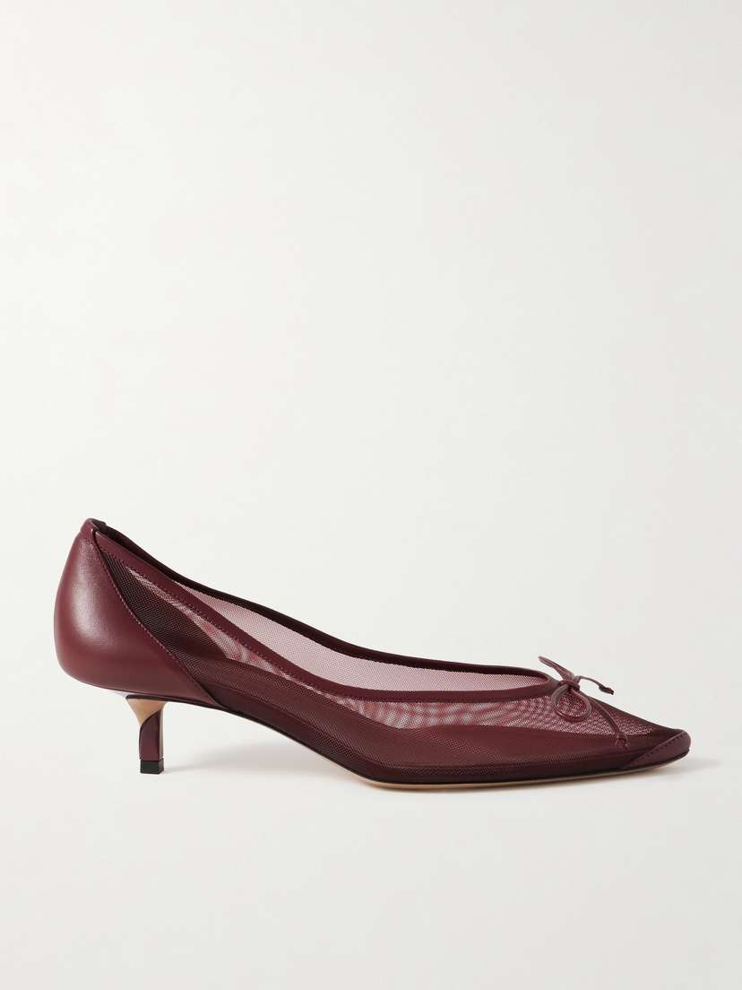 Jacquemus Tourni Bow-detailed Leather-trimmed Mesh Pumps