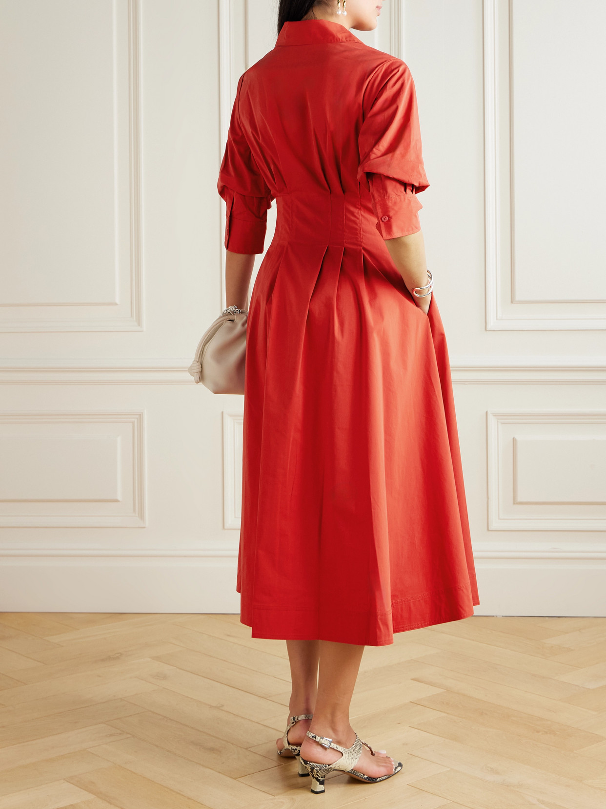 Simkhai Jazz Pleated Cotton-blend Poplin Midi Shirt Dress In Red