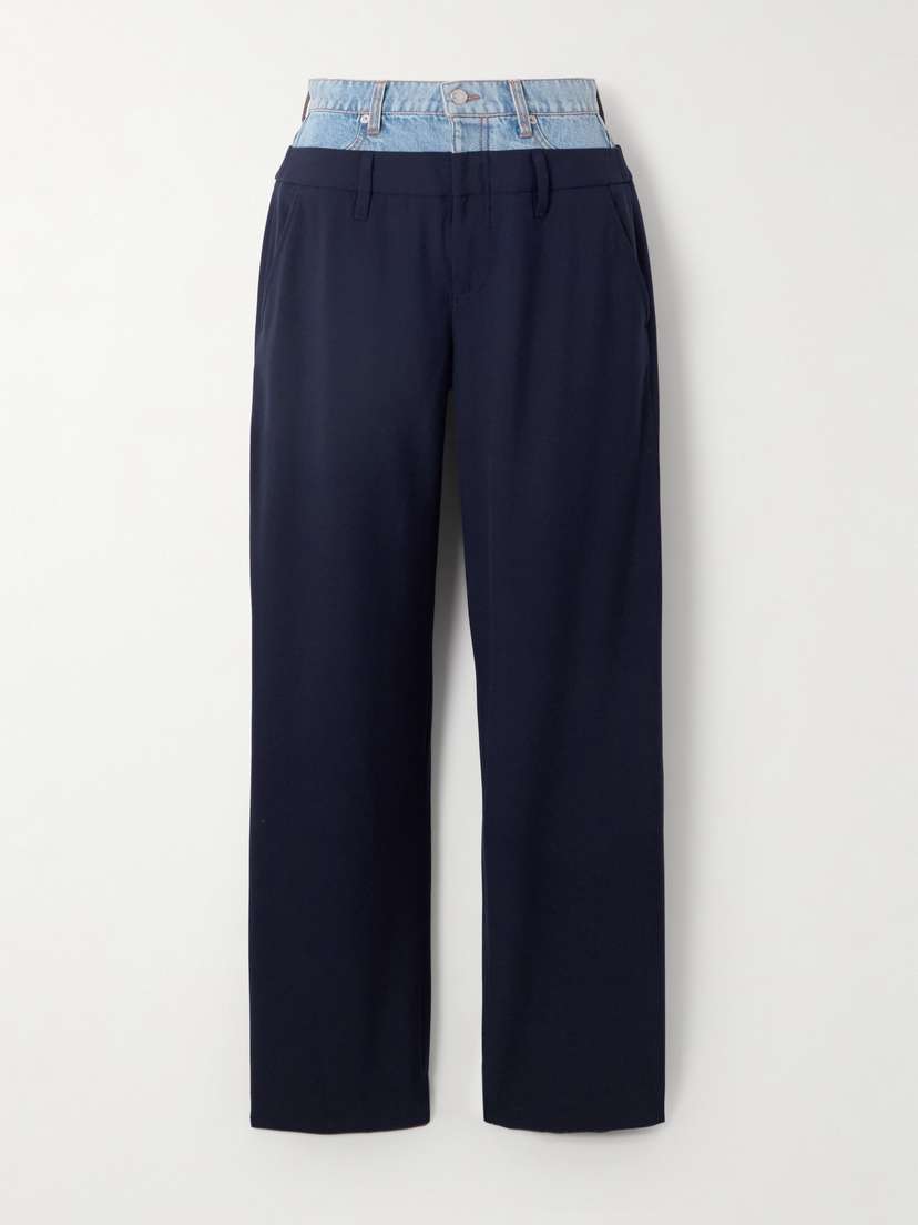 Simkhai Ophelia Denim-trimmed Grain De Poudre Straight-leg Pants