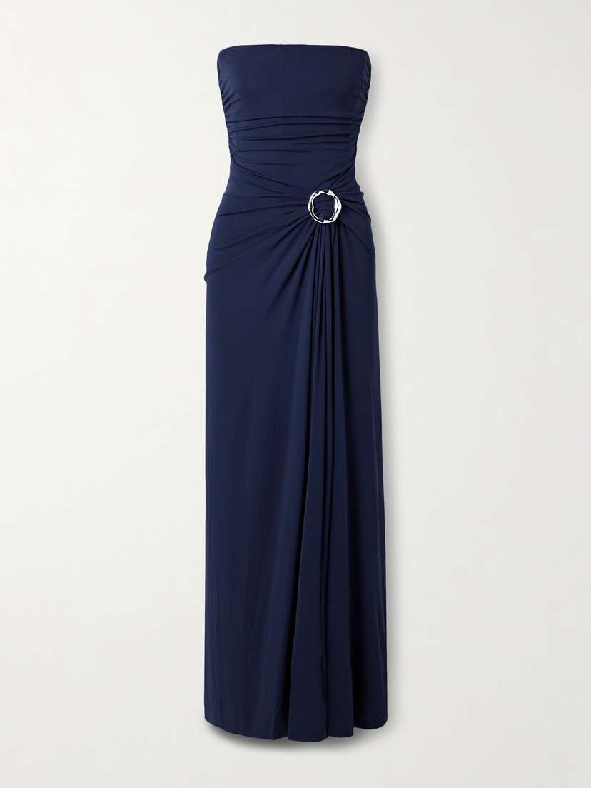 Simkhai Emma Embellished Gathered Draped Jersey Gown