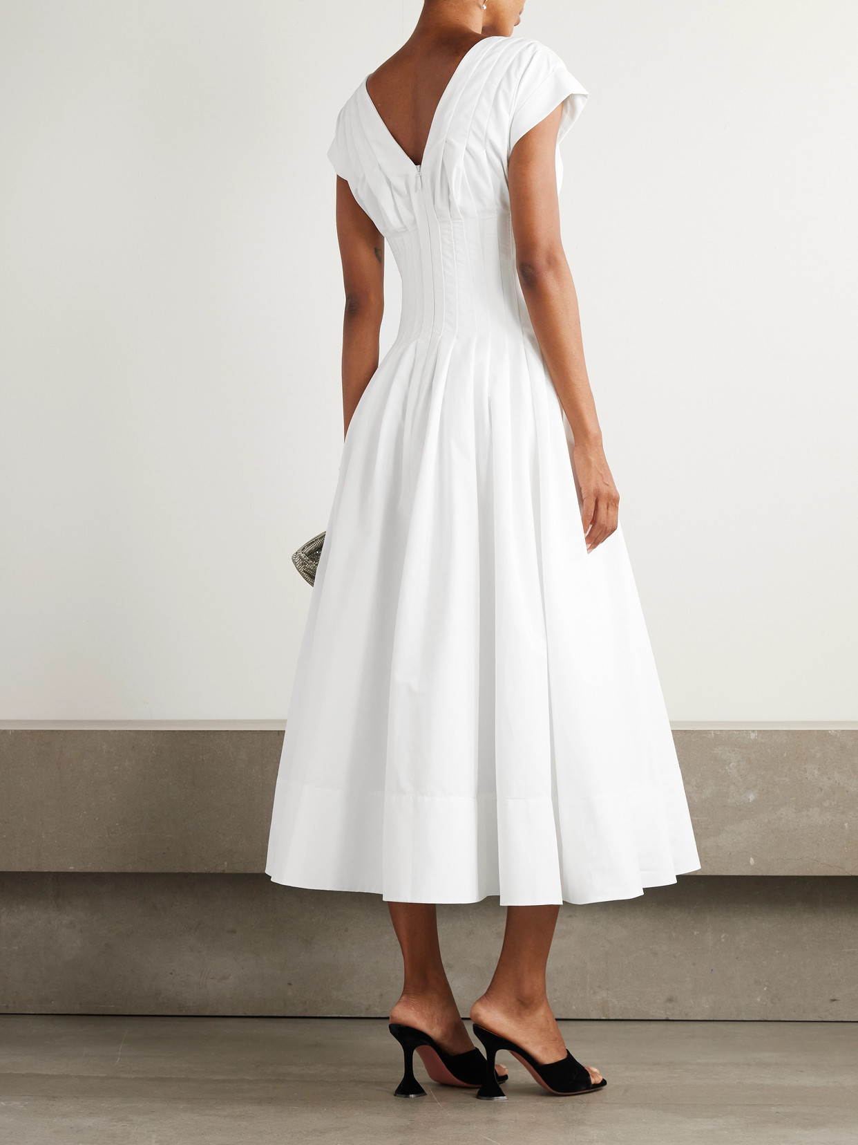Simkhai Nina Pleated Cotton-blend Poplin Midi Dress In White