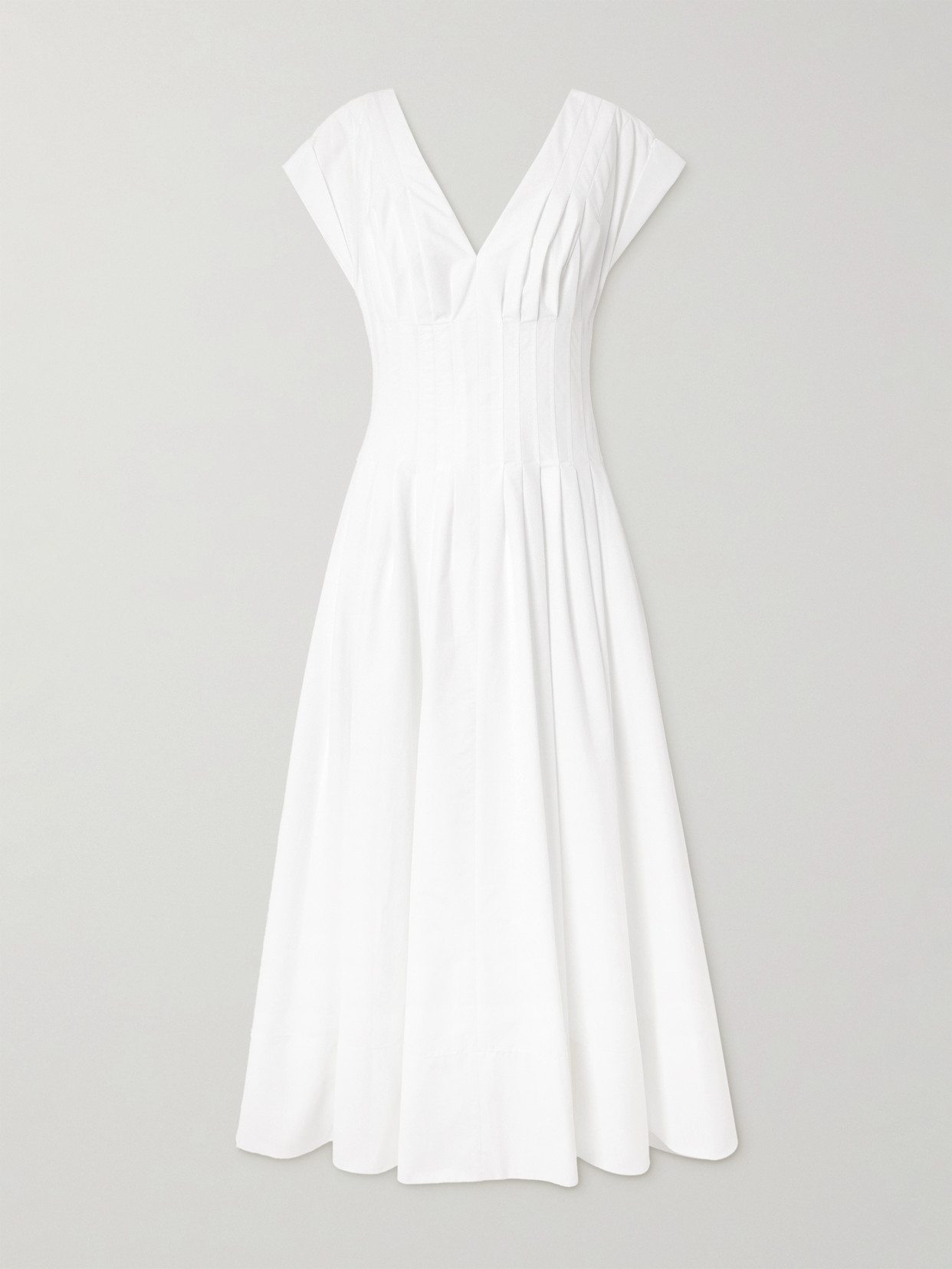Simkhai Nina Pleated Cotton-blend Poplin Midi Dress In White
