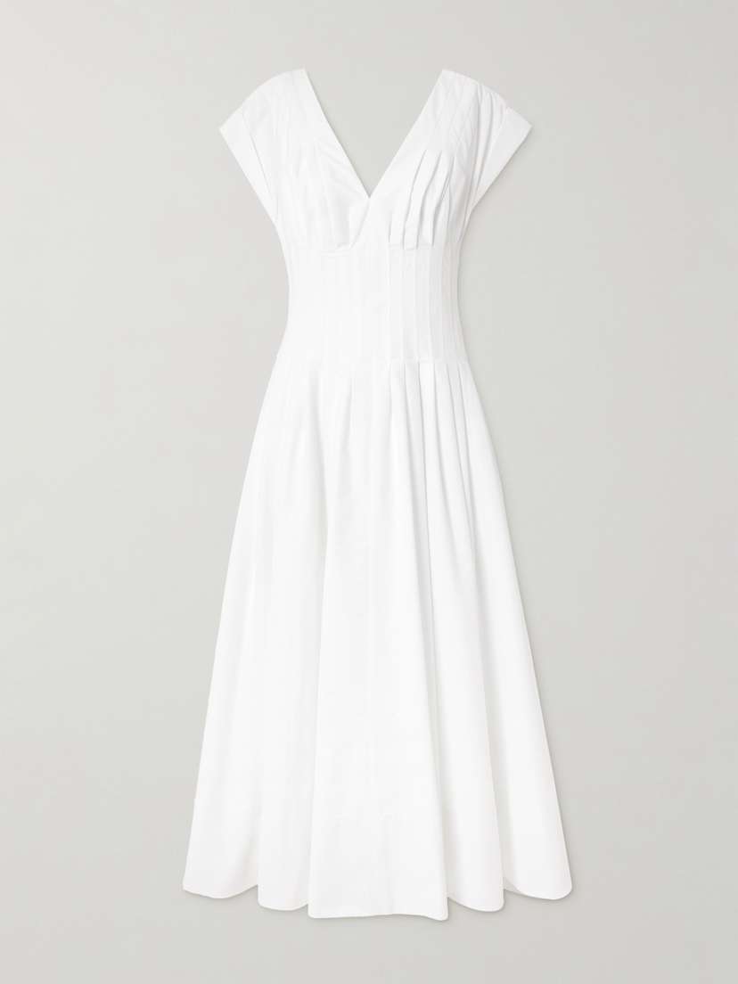 Simkhai Nina Pleated Cotton-blend Poplin Midi Dress