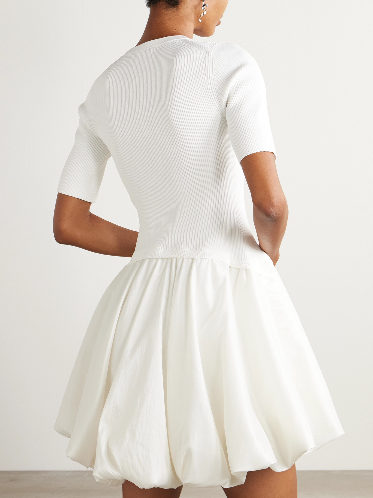 Simkhai Kenny Ribbed-knit And Pleated Taffeta Mini Dress In White