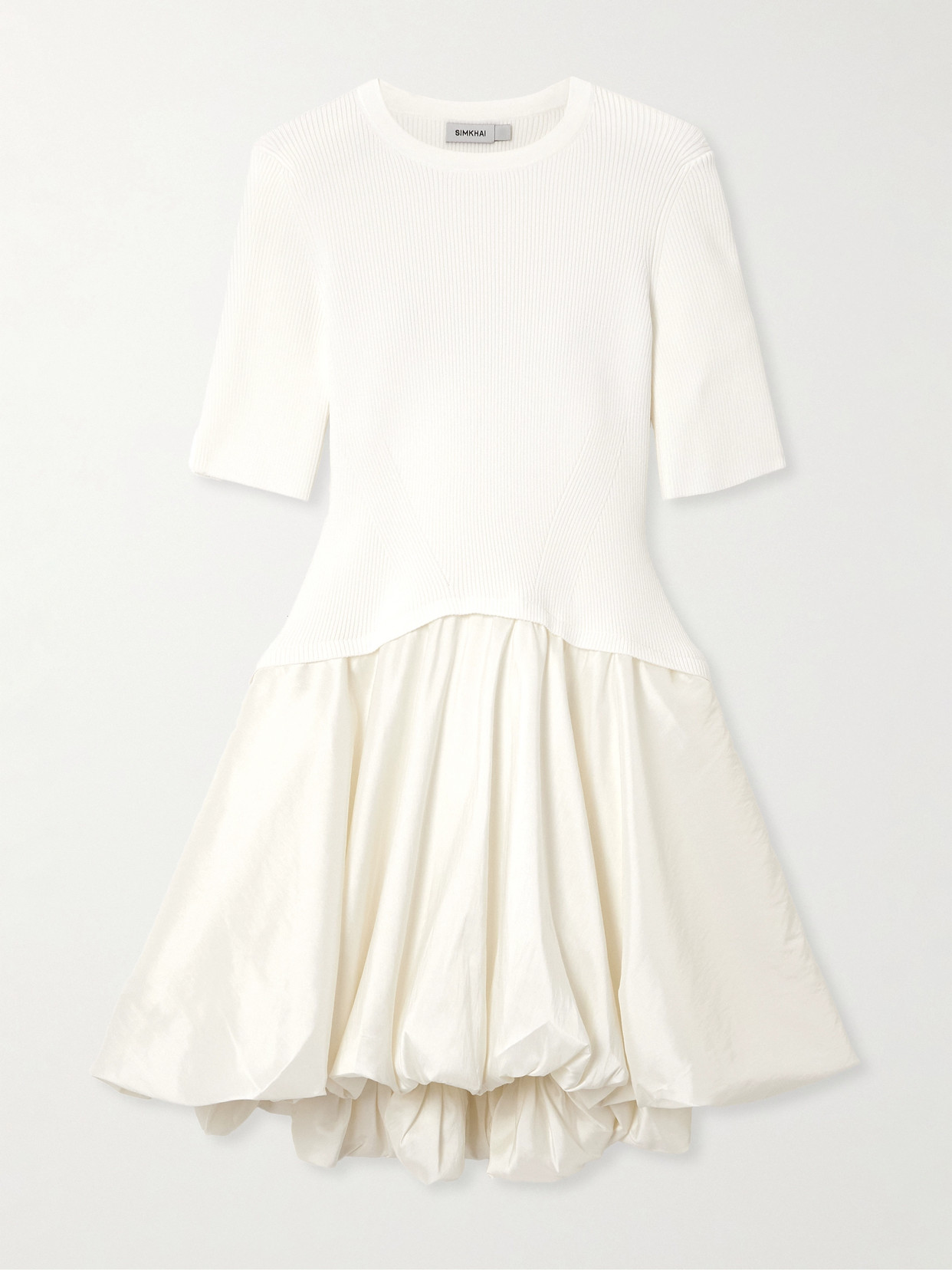 Simkhai Kenny Ribbed-knit And Pleated Taffeta Mini Dress In White