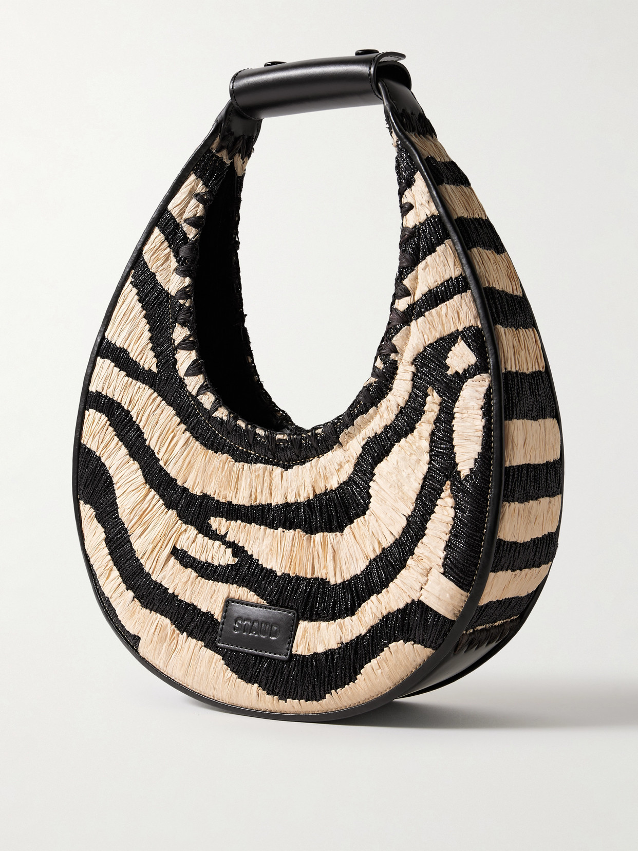 Staud Moon Leather-trimmed Raffia-jacquard Tote