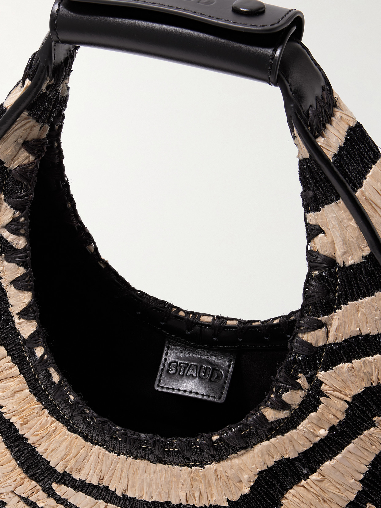 Staud Moon Leather-trimmed Raffia-jacquard Tote