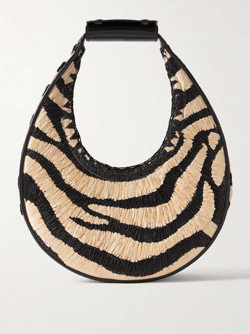 Staud Moon Leather-trimmed Raffia-jacquard Tote