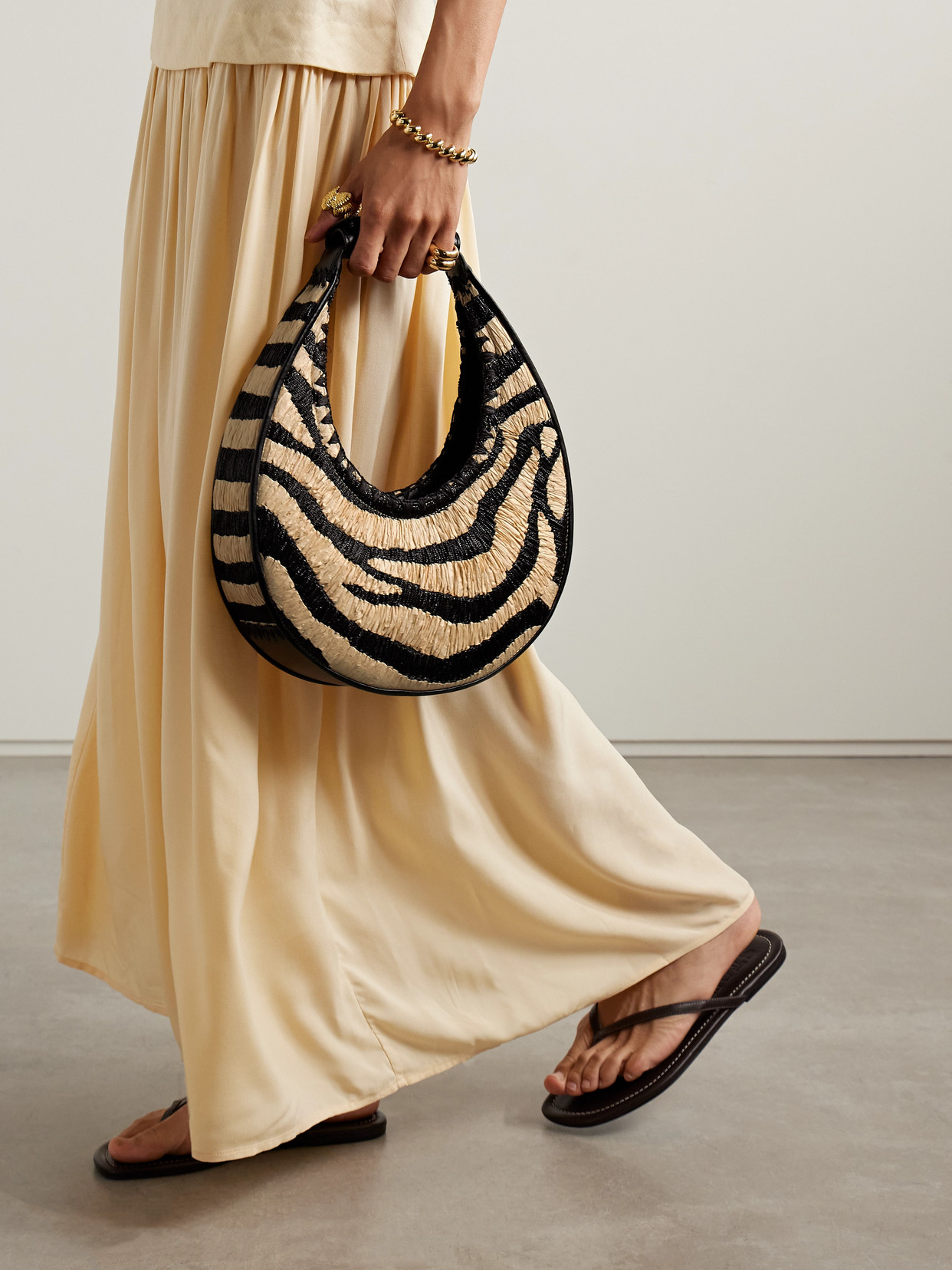 Staud Moon Leather-trimmed Raffia-jacquard Tote
