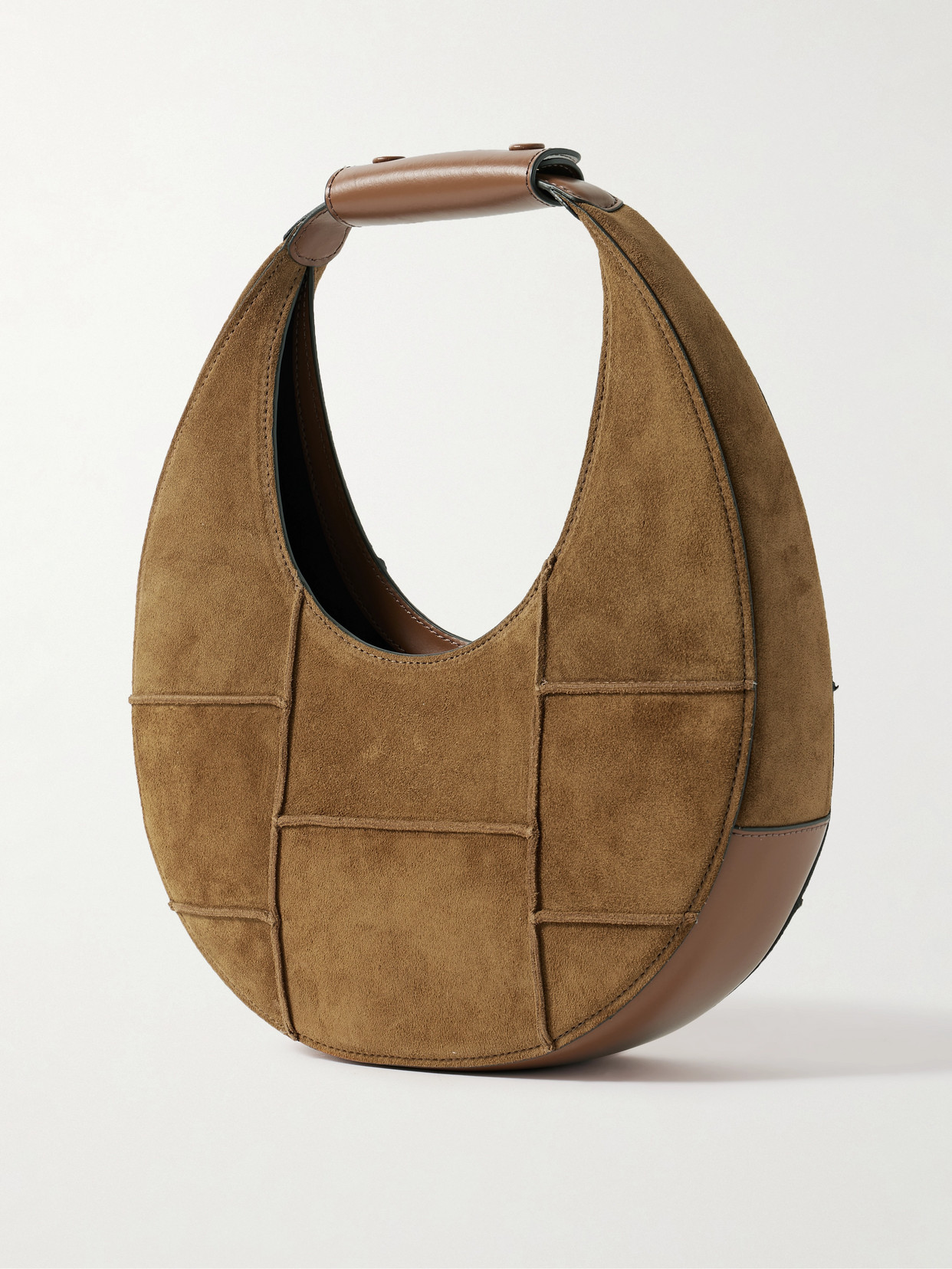 Staud Moon Leather-trimmed Paneled Suede Tote