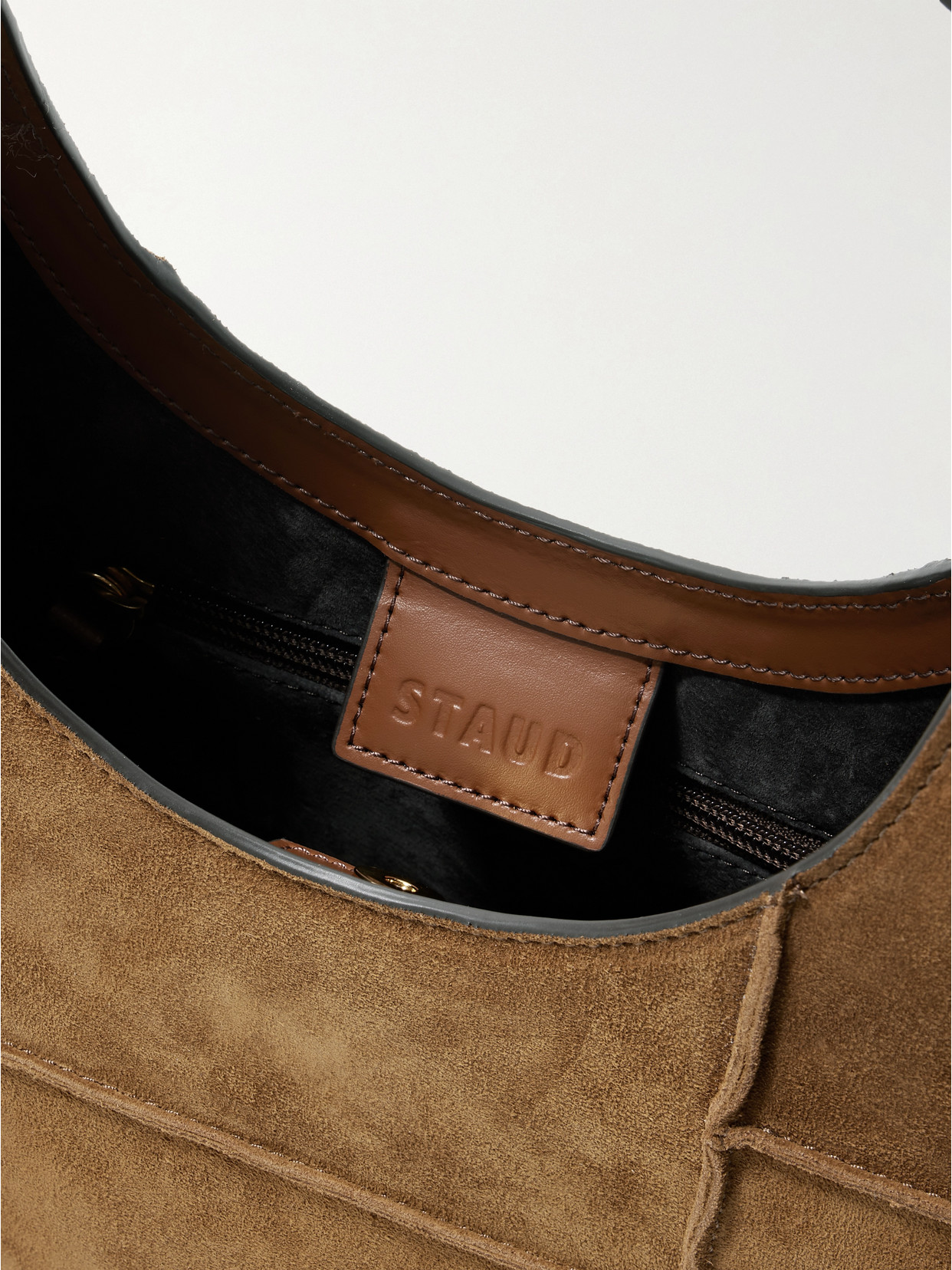 Staud Moon Leather-trimmed Paneled Suede Tote