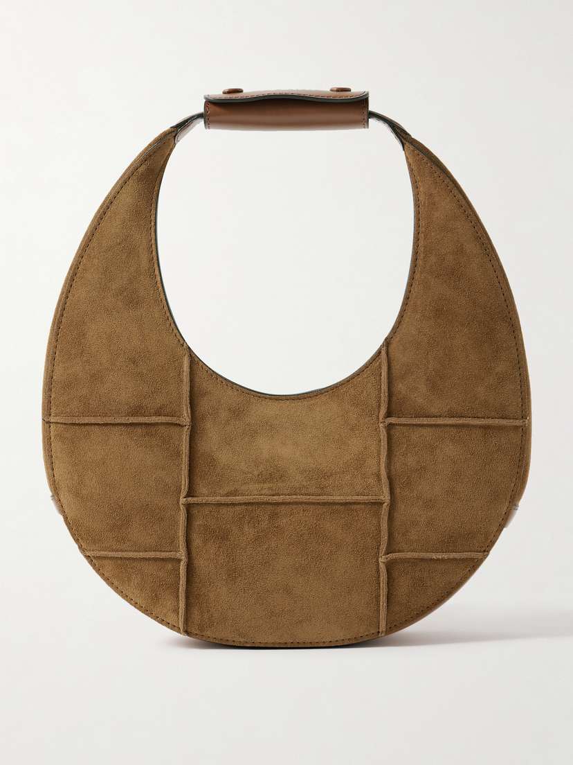 Staud Moon Leather-trimmed Paneled Suede Tote