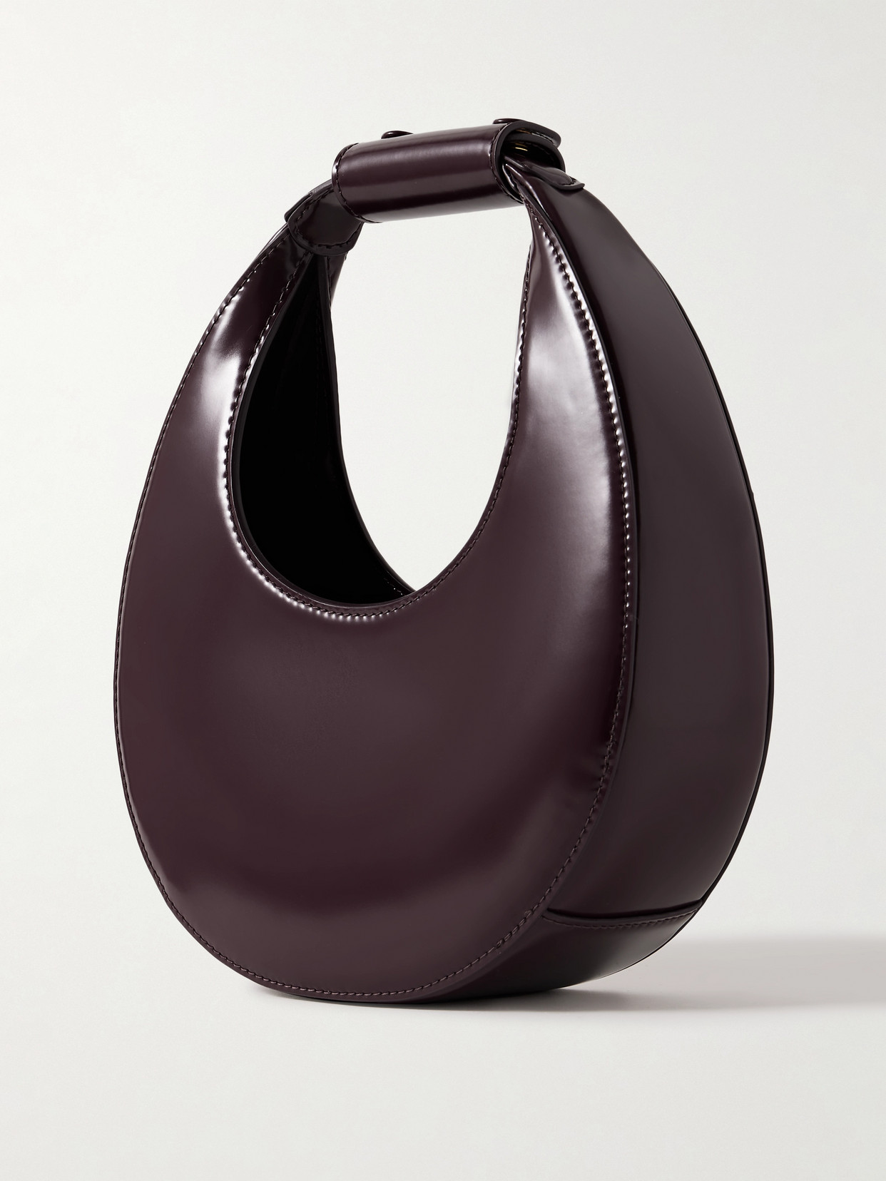 STAUD MOON MINI GLOSSED-LEATHER TOTE