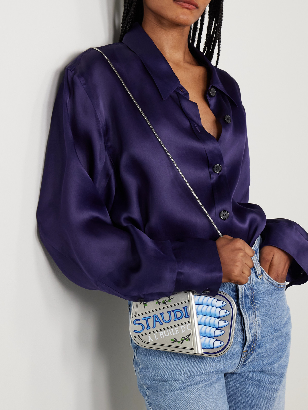 Staud Ines Tin Clutch Silver Multi