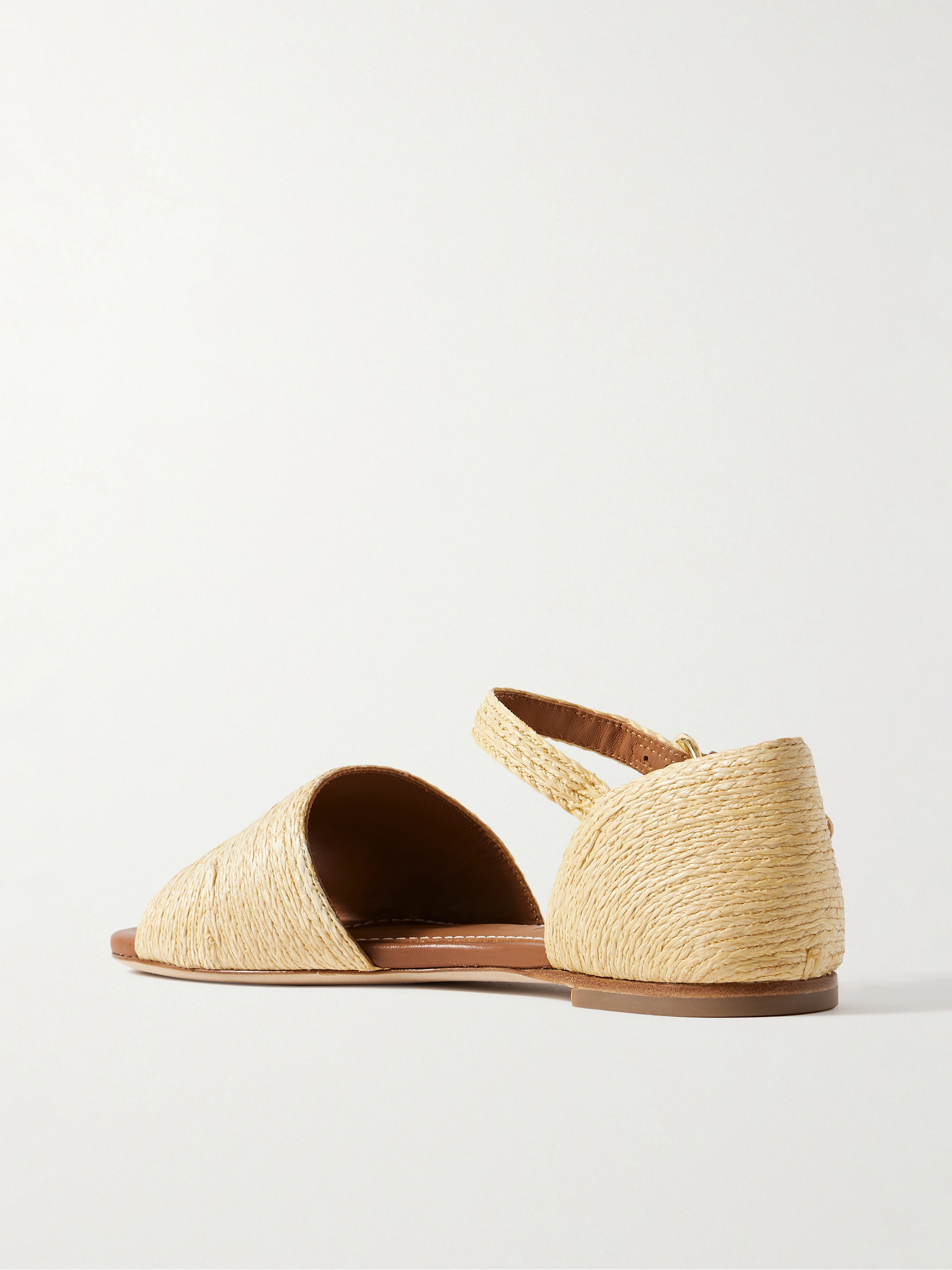 Staud Catherine leather-trimmed raffia sandals thumbnail