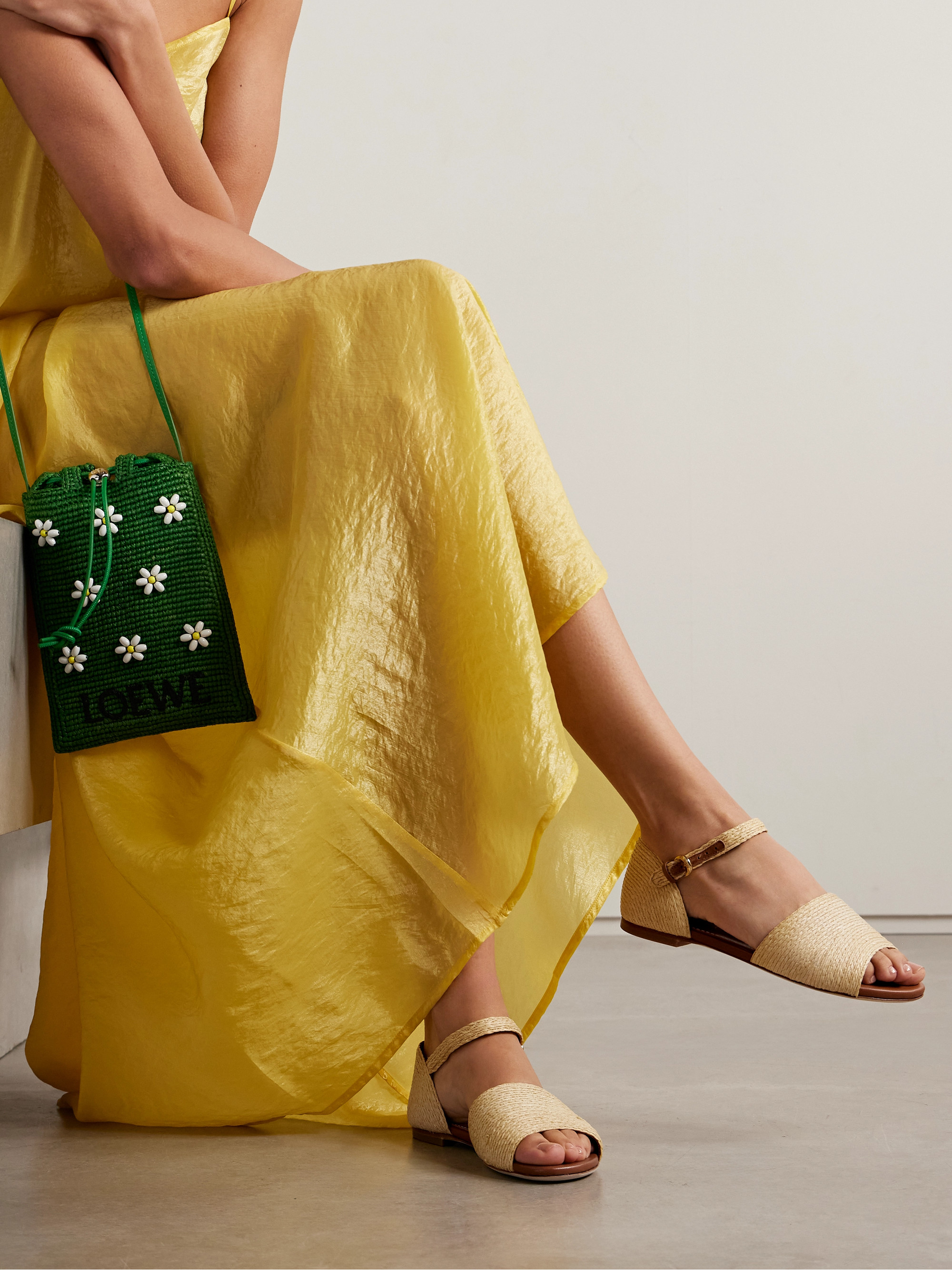 Staud Catherine leather-trimmed raffia sandals thumbnail