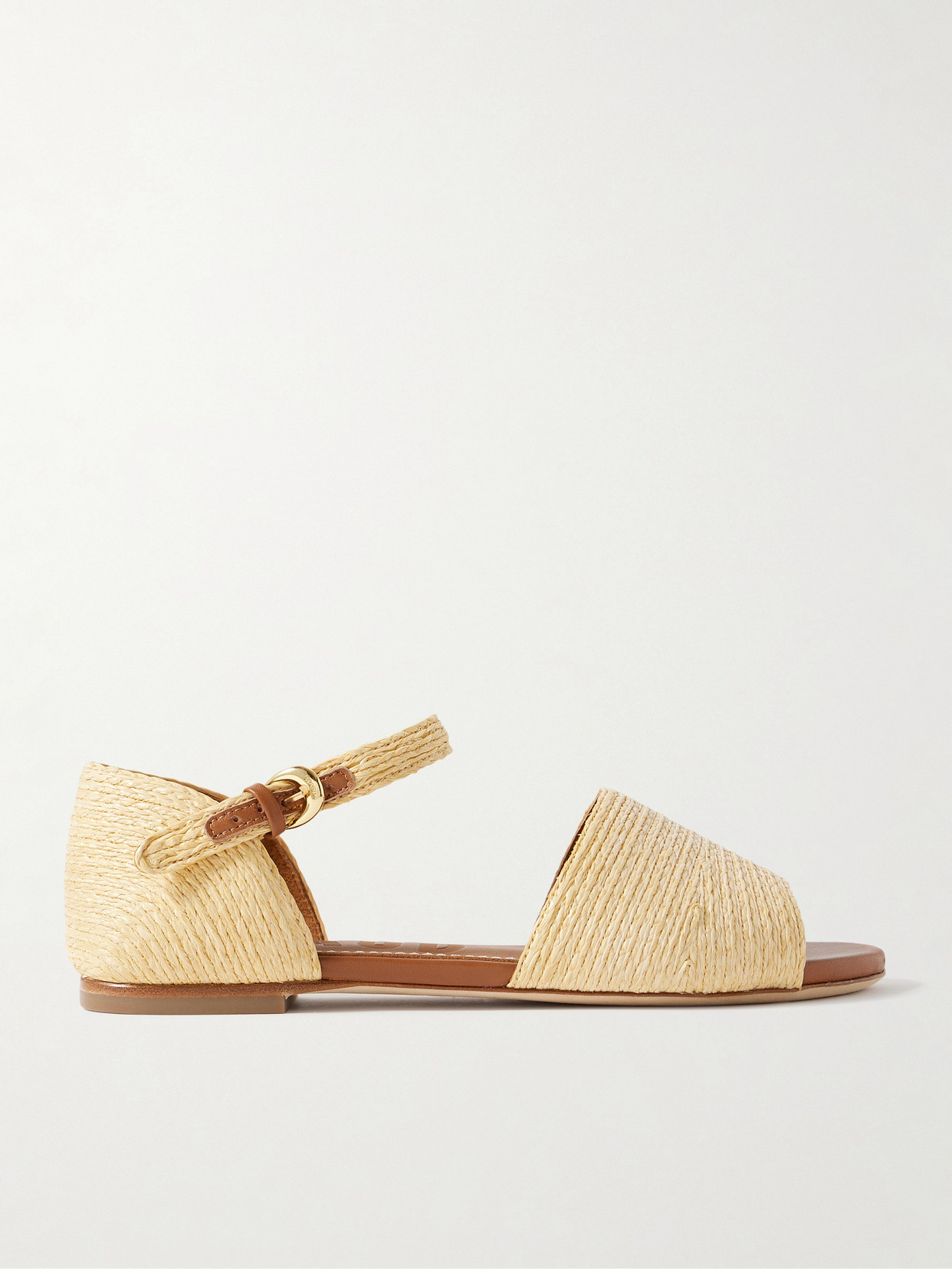 Staud Catherine Leather-trimmed Raffia Sandals In Neutral