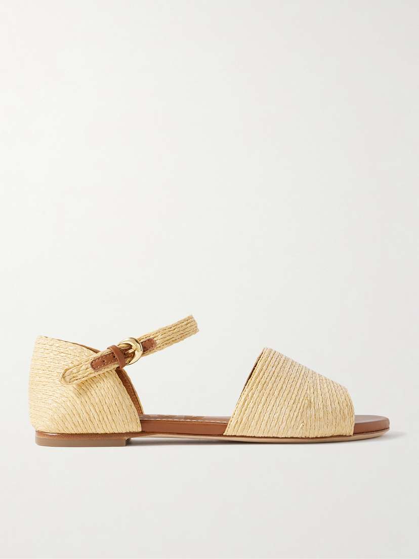 Staud Catherine Leather-trimmed Raffia Sandals