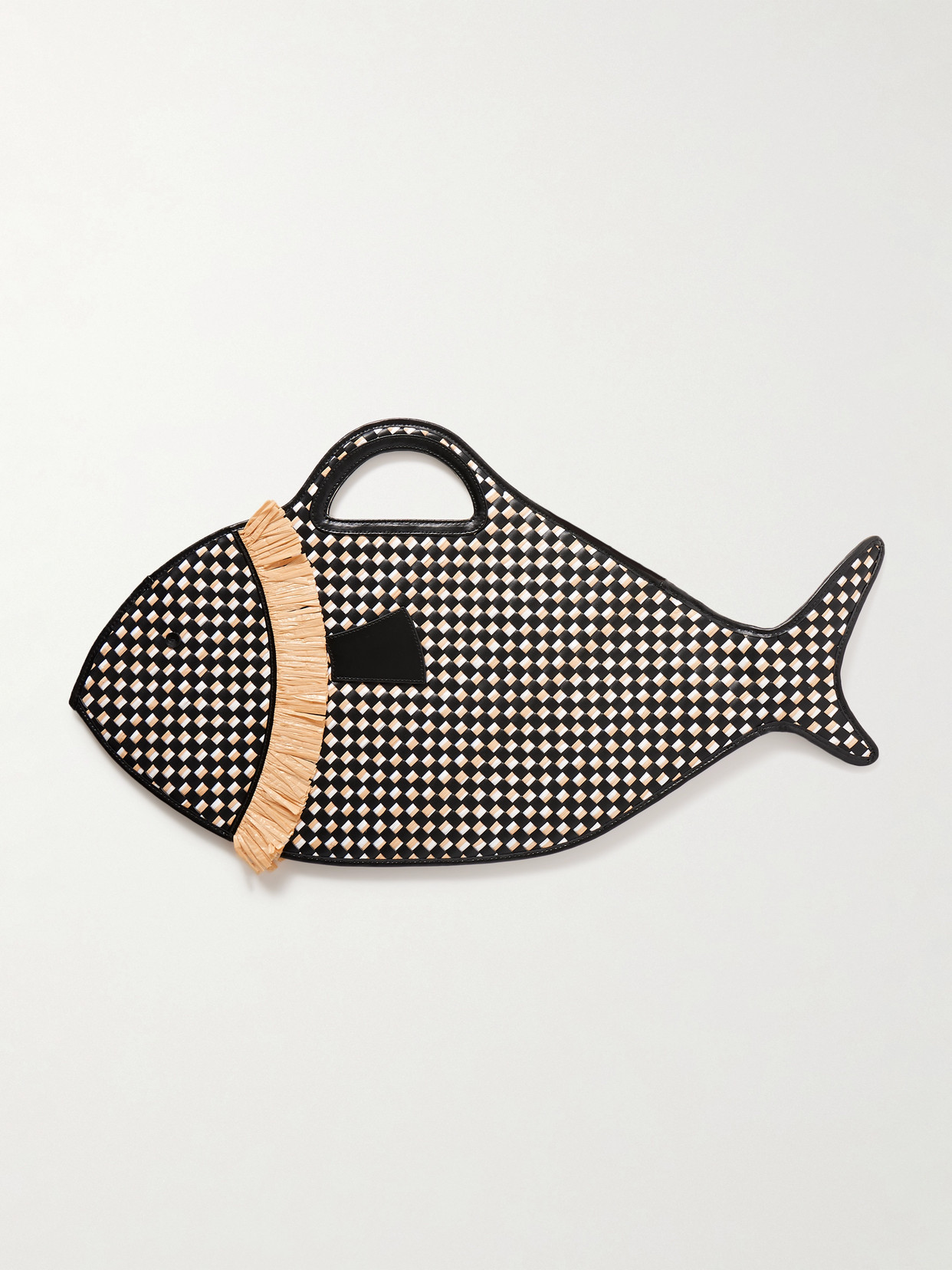 Staud Cleo Fish Woven Leather And Raffia Tote