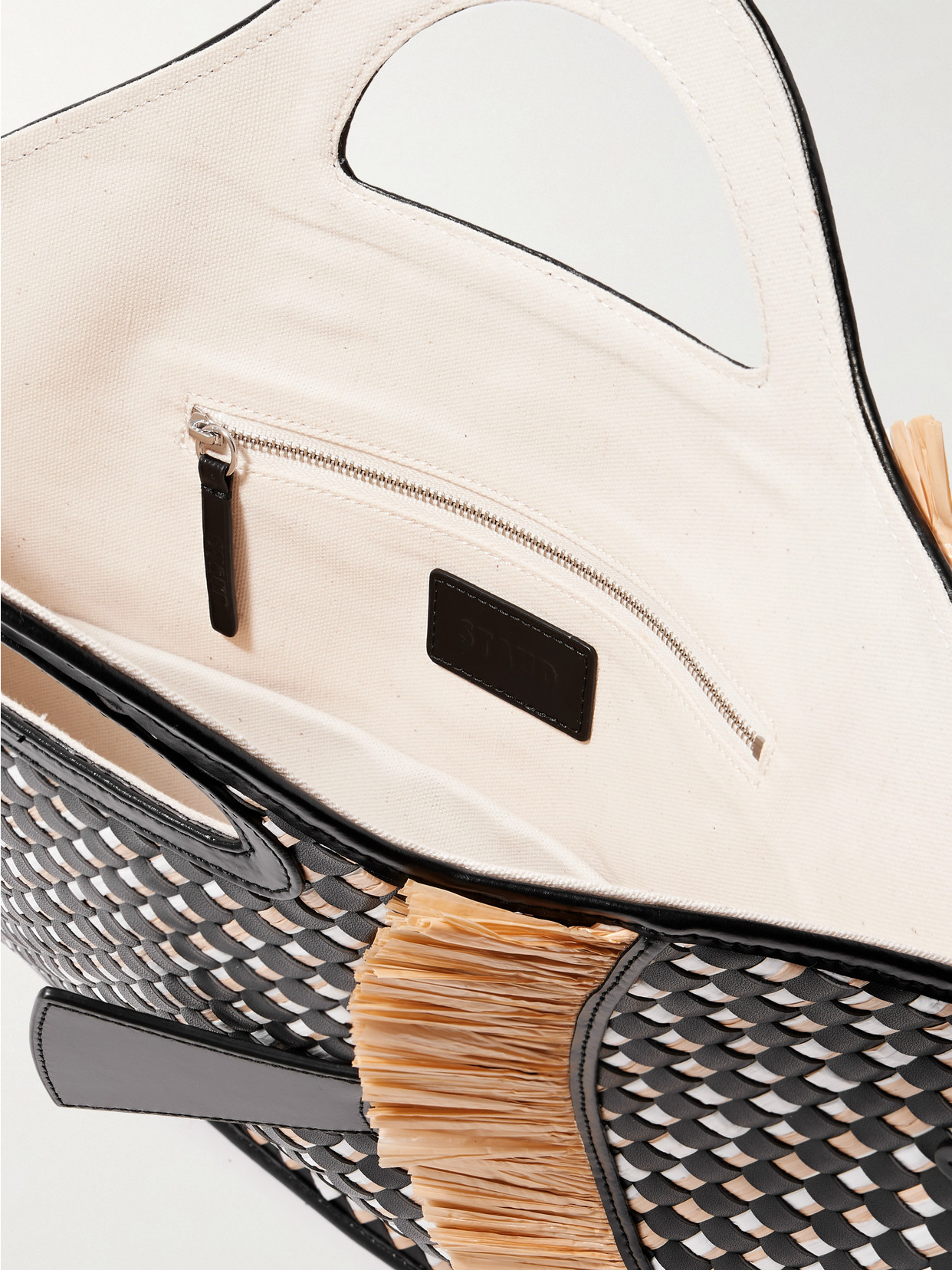 Staud Cleo Fish Woven Leather And Raffia Tote