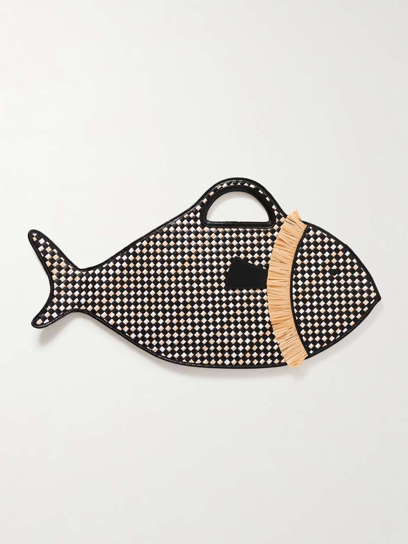 Staud Cleo Fish Woven Leather And Raffia Tote