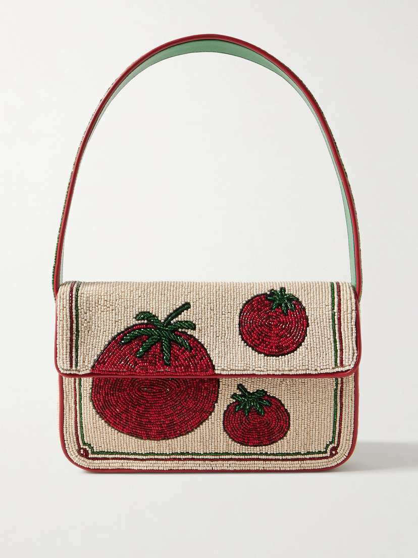 Staud Tommy Beaded Embellished Satin Shoulder Bag