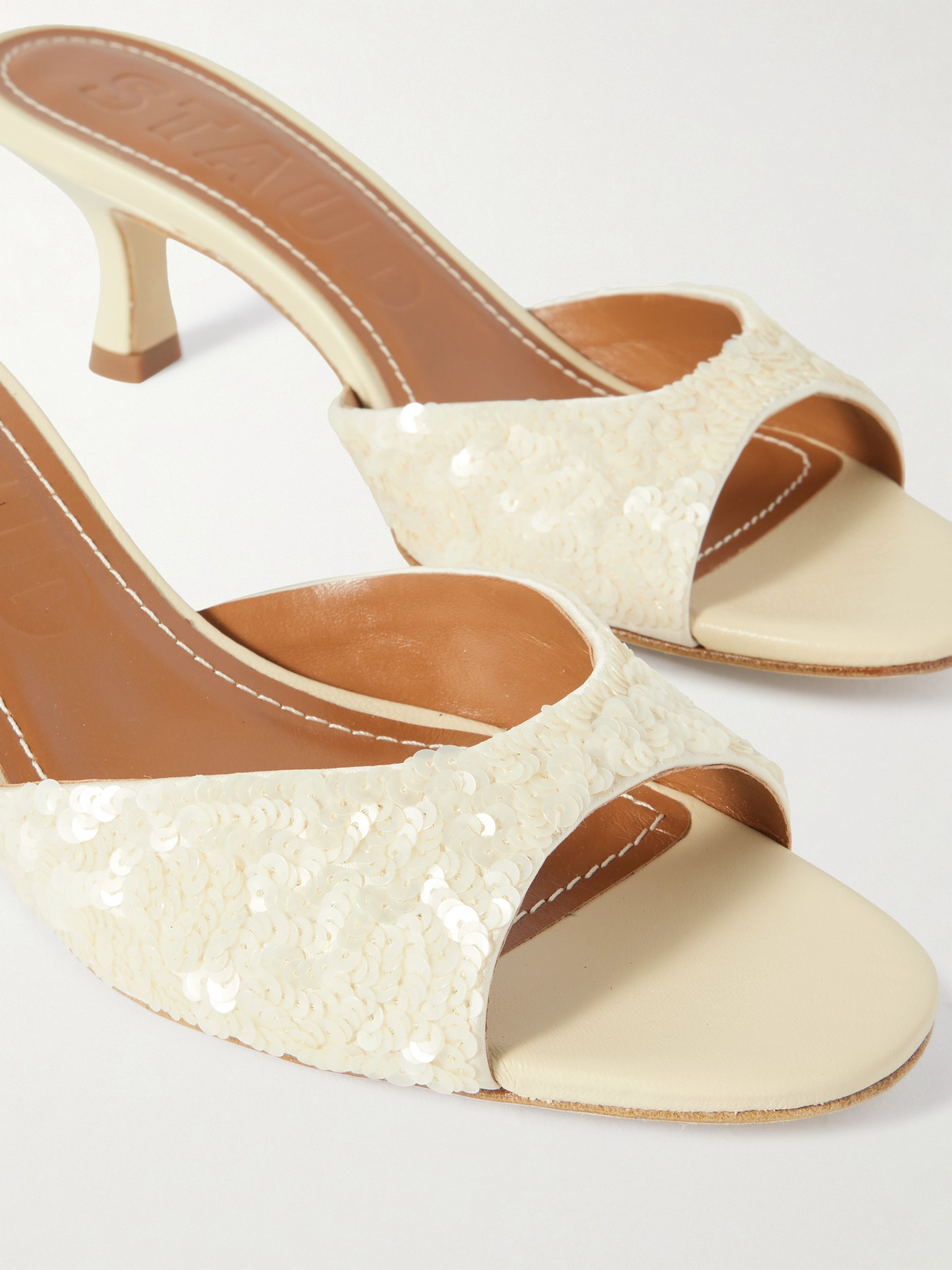 Staud Brigitte Sequined Leather Mules In Multi