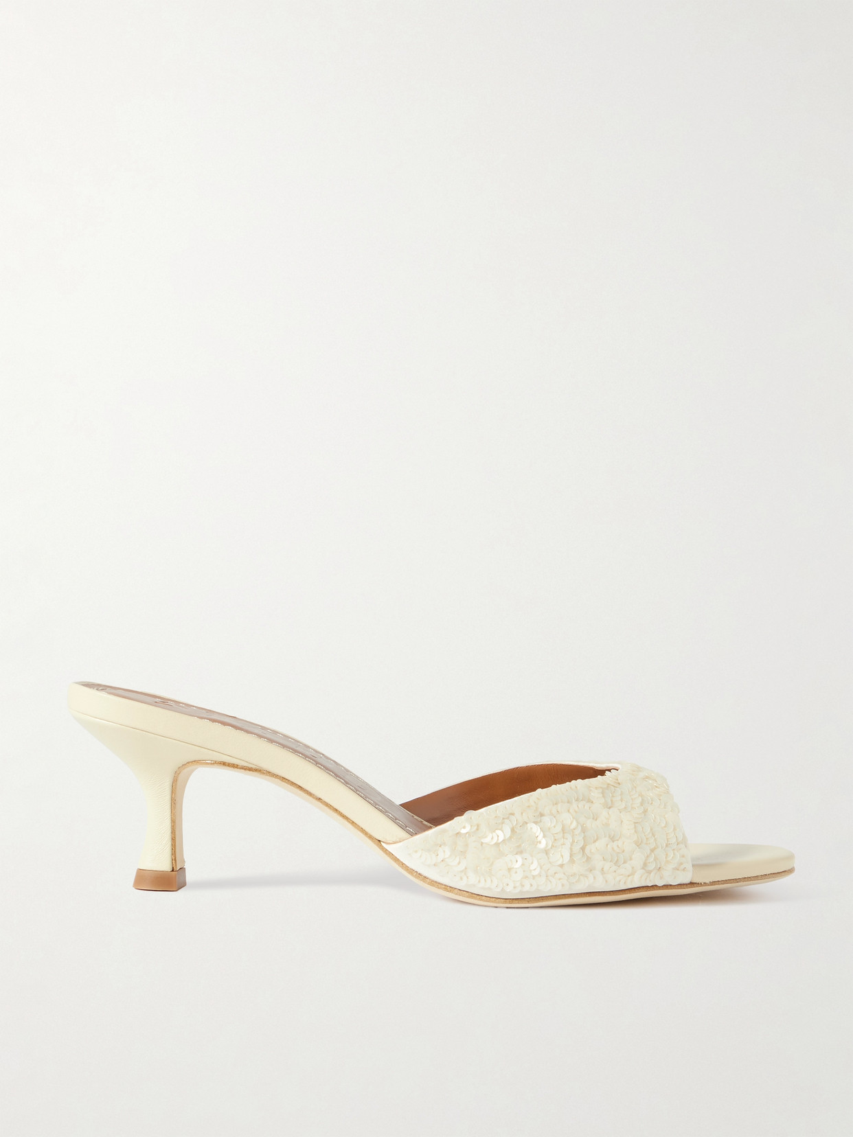Staud Brigitte Sequined Leather Mules In White