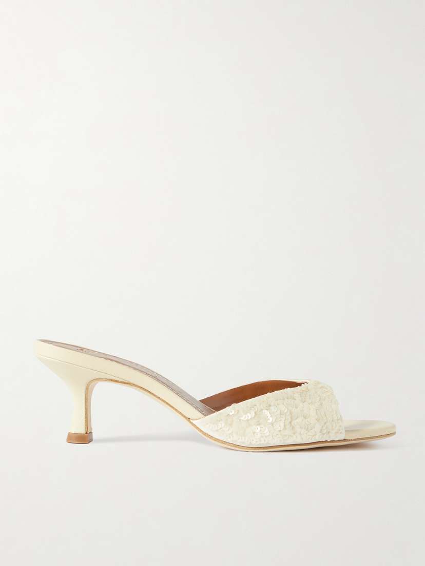 Staud Brigitte Sequined Leather Mules