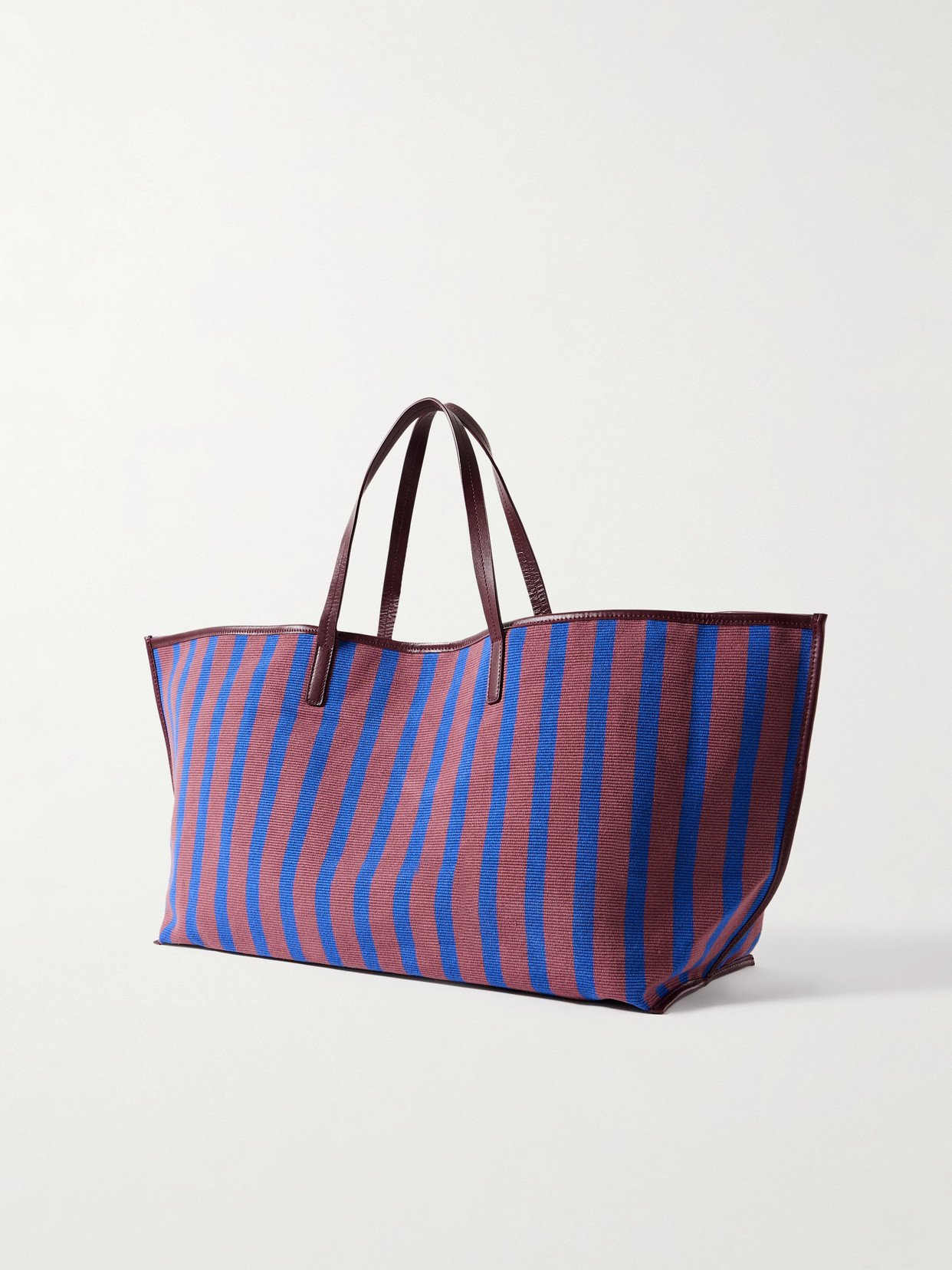 Staud Christos Large Leather-trimmed Striped Canvas Tote