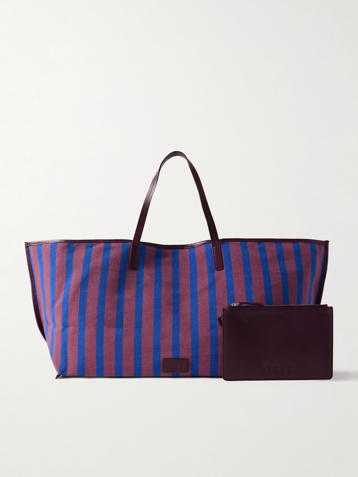 Staud Christos Large Leather-trimmed Striped Canvas Tote
