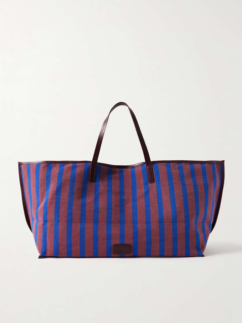 Staud Christos Large Leather-trimmed Striped Canvas Tote